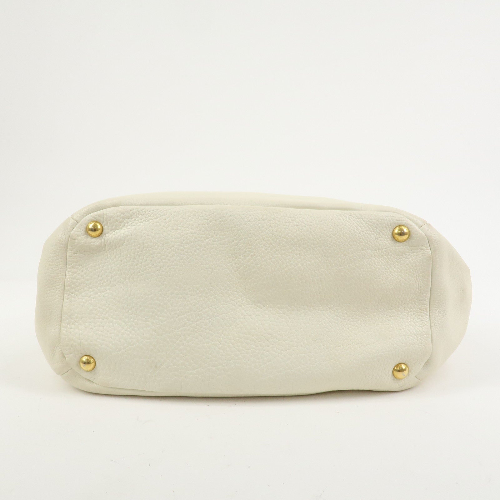 PRADA Logo Leather Shoulder Bag Hand Bag Ivory Gold BR4085