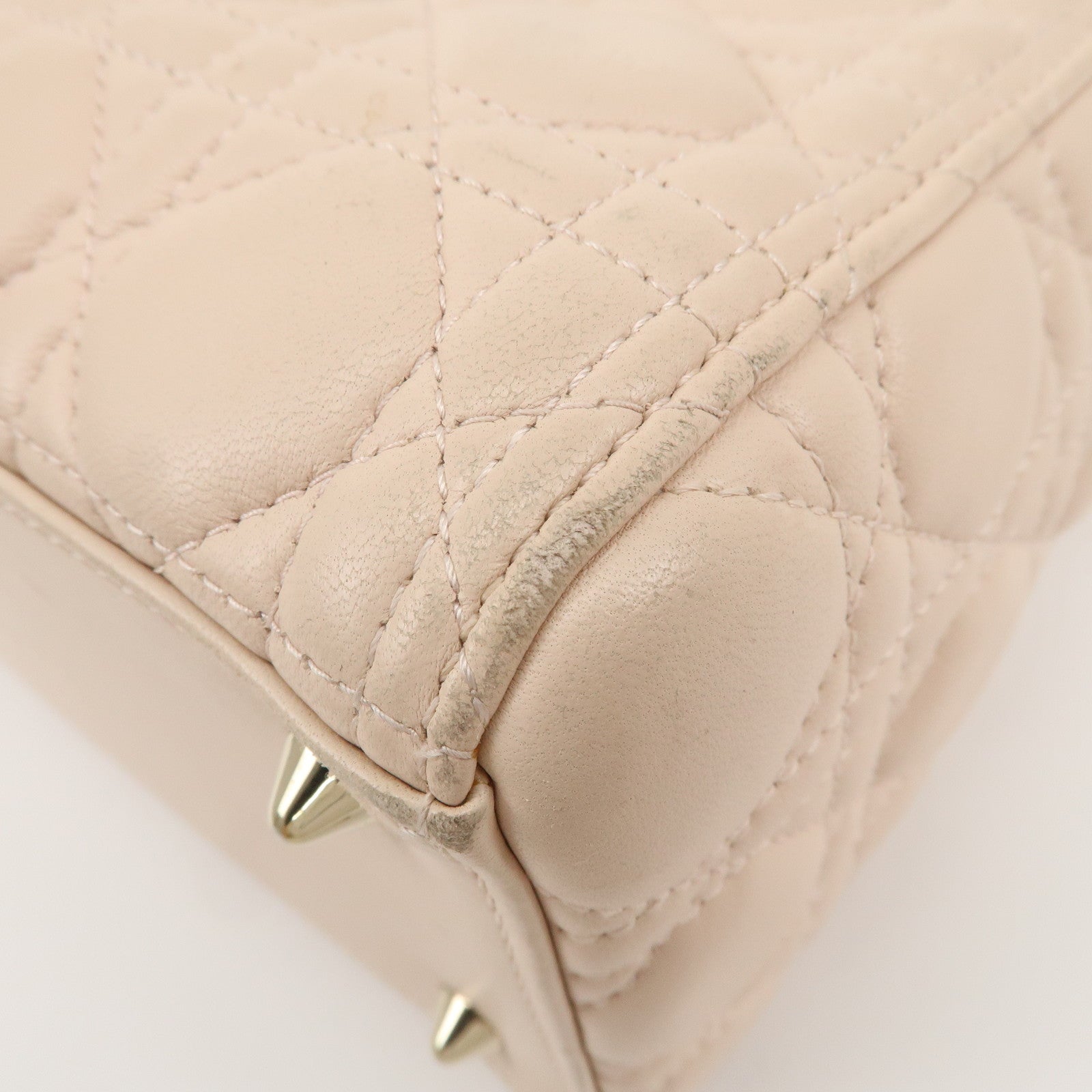 Christian Dior Cannage Leather 2Way Bag Shoulder Bag Pink Beige Used