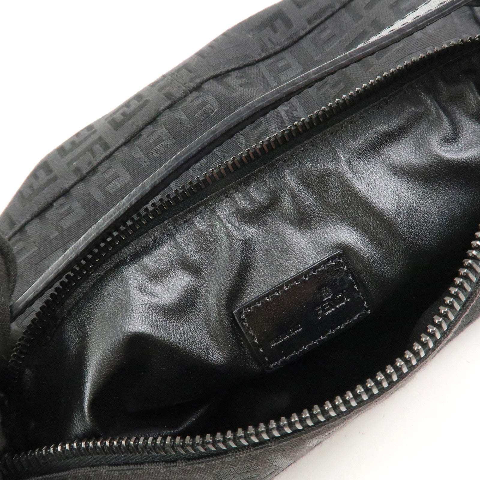 FENDI Zucchino Canvas Leather Hand Bag Pouch Black 8N0005
