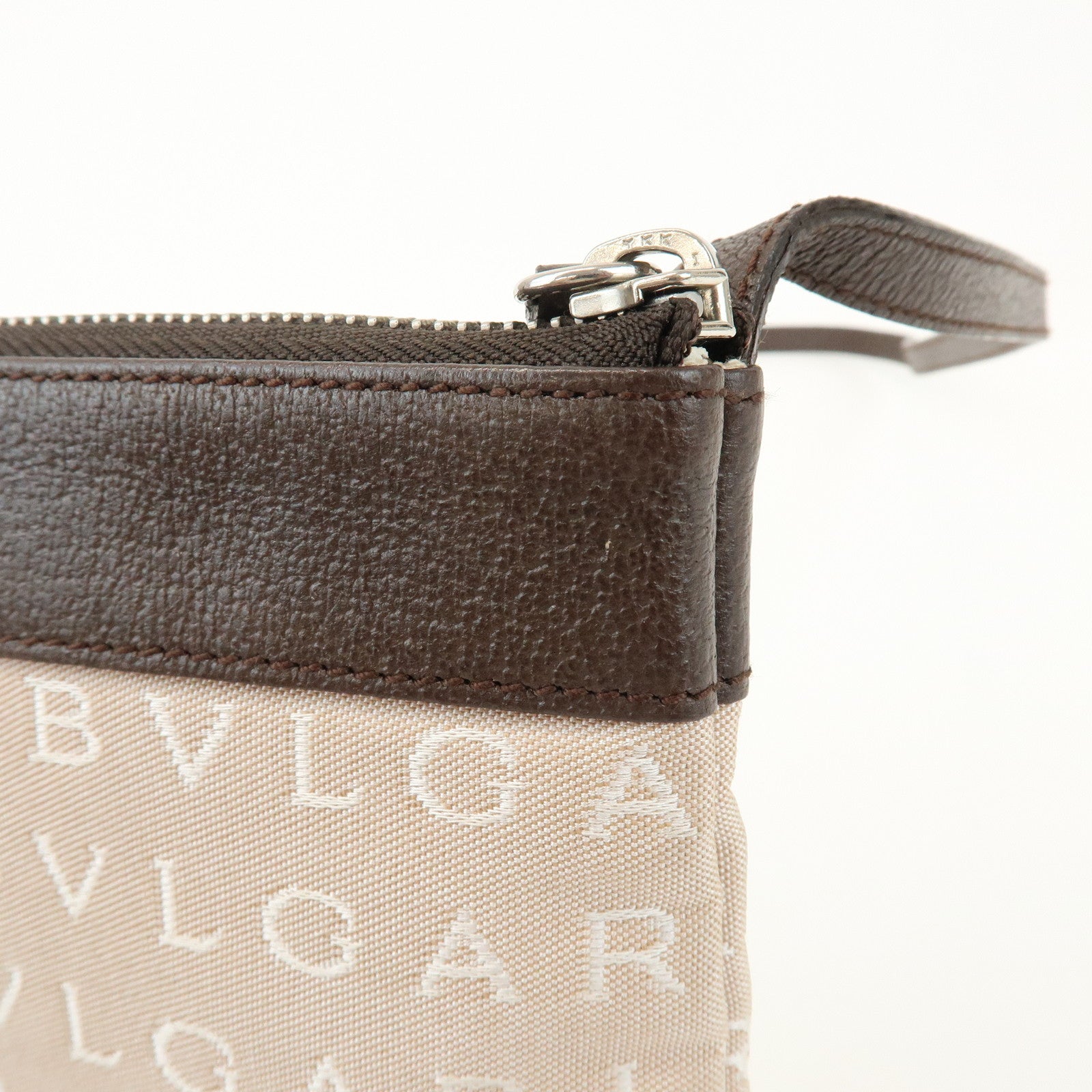 BVLGARI Logo Mania Monogram Canvas Leather Shoulder Bag Beige Brown