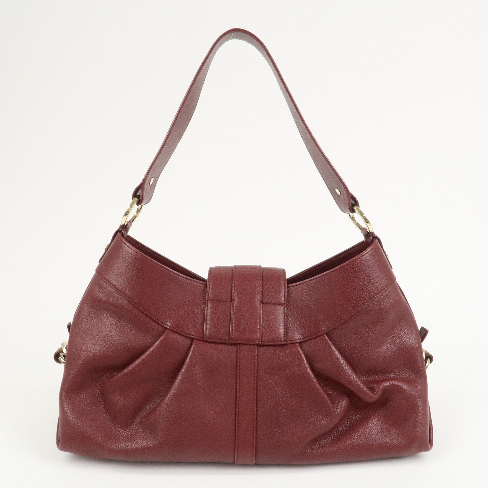 BVLGARI Chandra Leather Shoulder Bag Hand Bag Bordeaux
