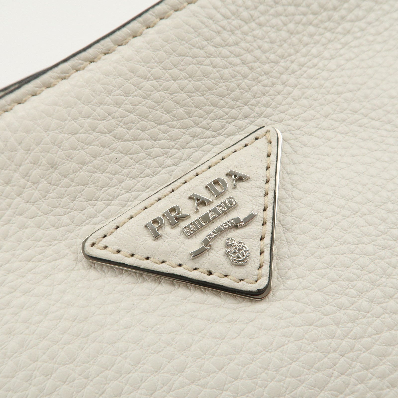 PRADA Triangle Logo Leather Shoulder Bag White BR5124