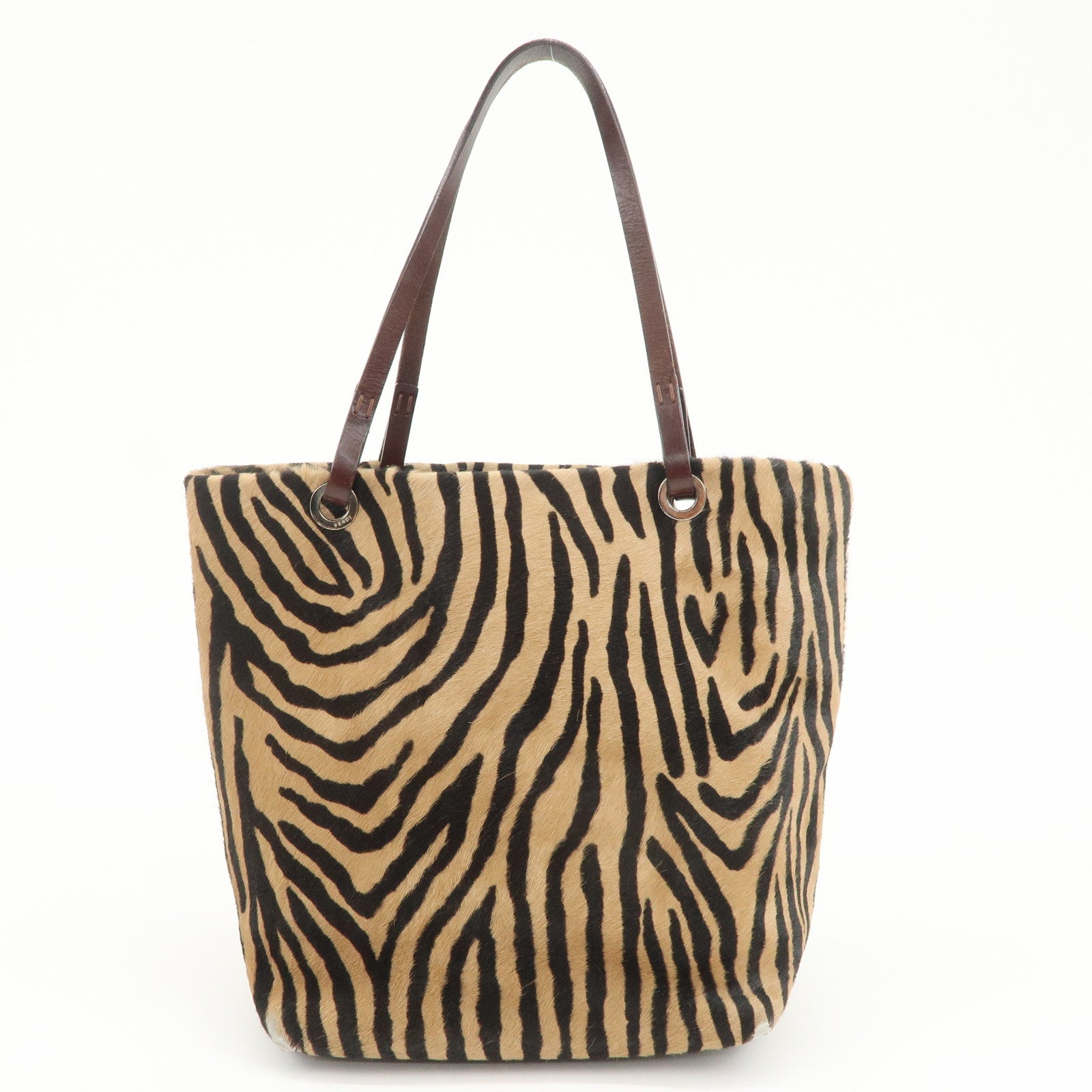 FENDI Unborn Calf Leather Tote Bag Hand Bag Brown 83158780992