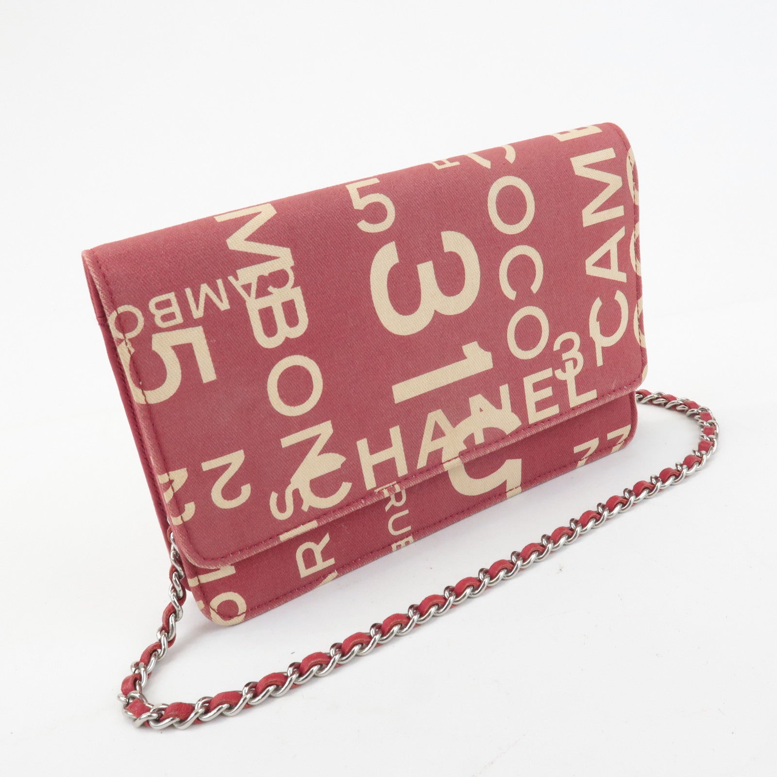 CHANEL By Sea Line Canvas Chain Shoulder Bag Red Used