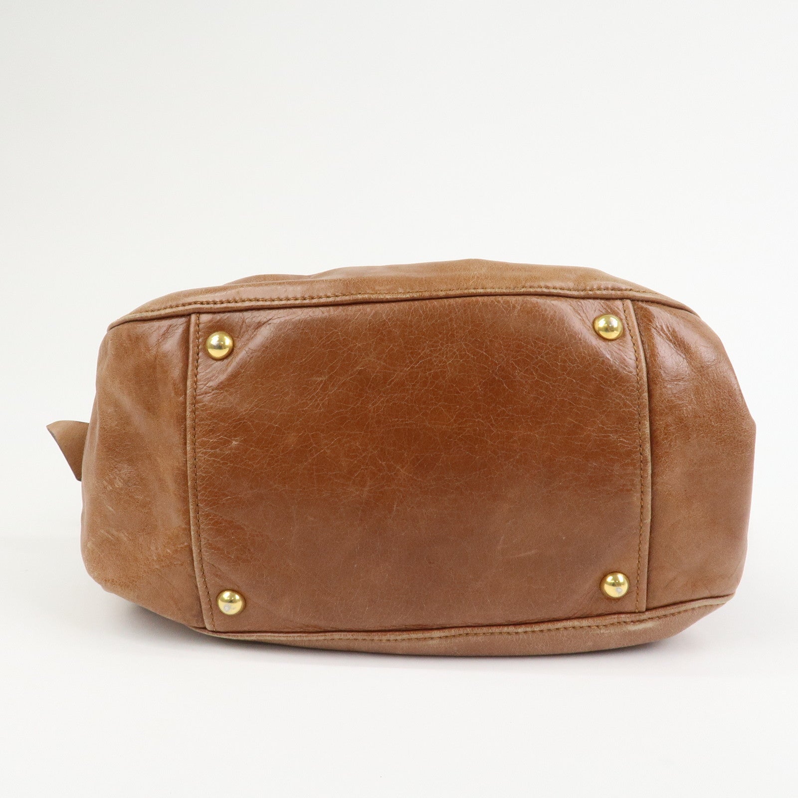 MIU MIU Side Ribbon Leather 2Way Shoulder Hand Bag Brown RN0686