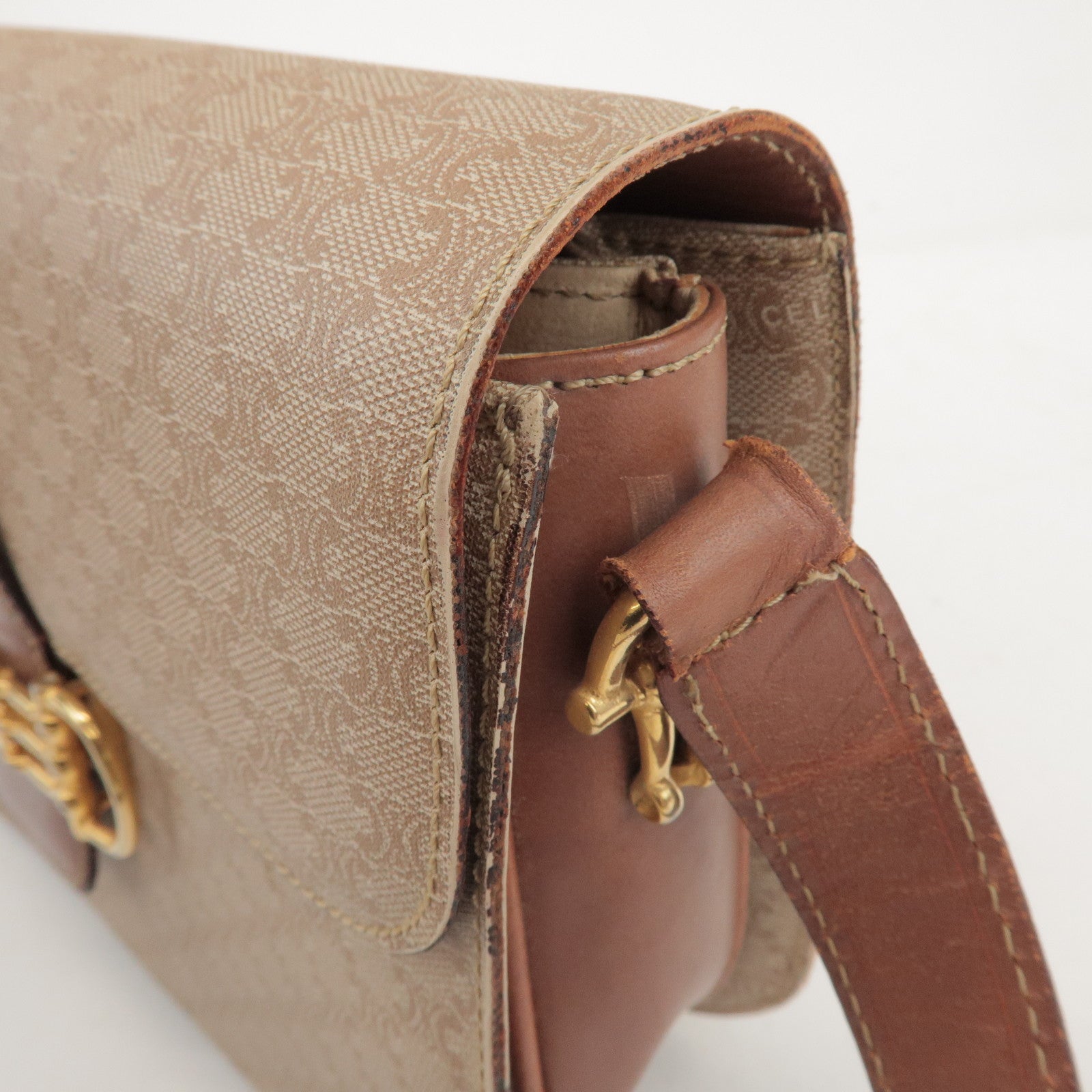 CELINE Macadam PVC Leather Shoulder Bag Beige Brown