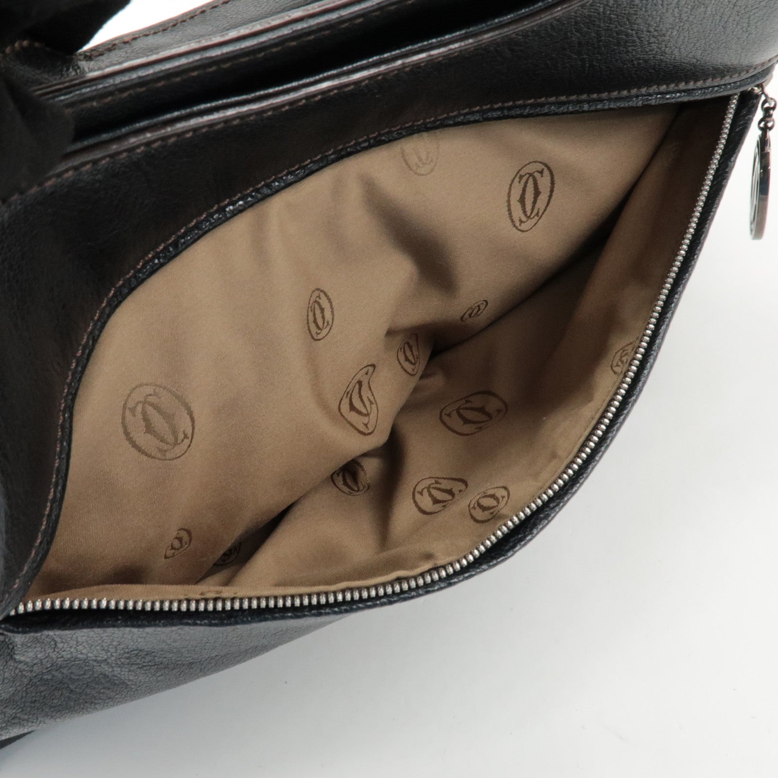 Cartier Must Line Leather Marcello Hand Bag Black Used