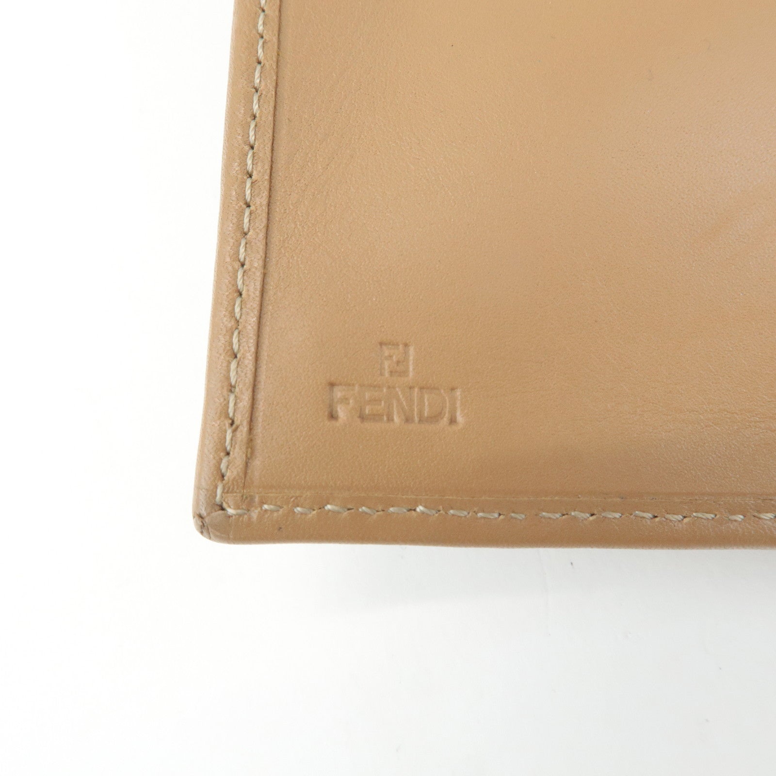 FENDI Zucca Leather Canvas Double Hook Bi Fold Wallet Beige 8M0035 Used