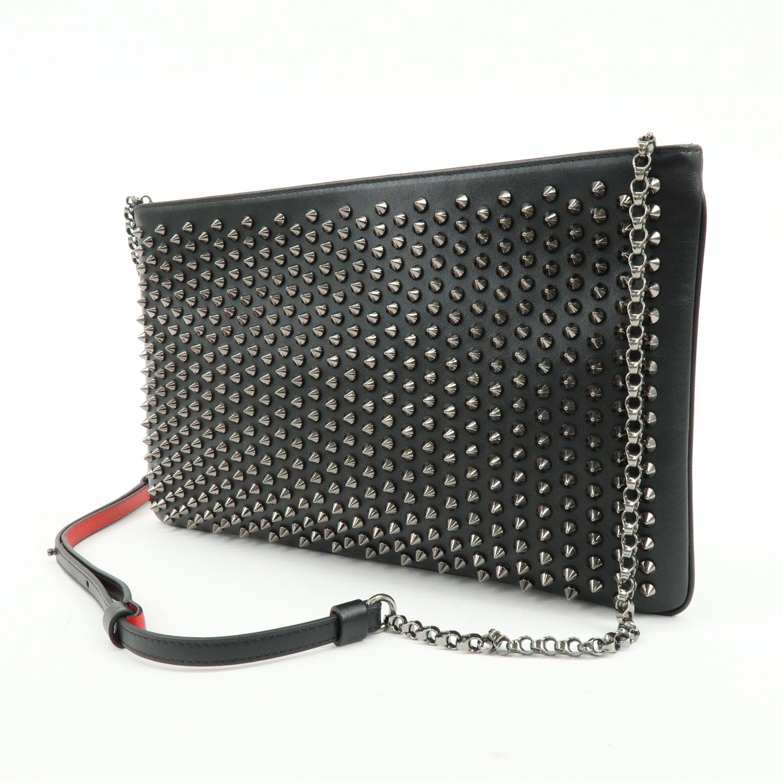 Christian Louboutin Leather 2Way Bag Chain Shoulder Bag Black Red