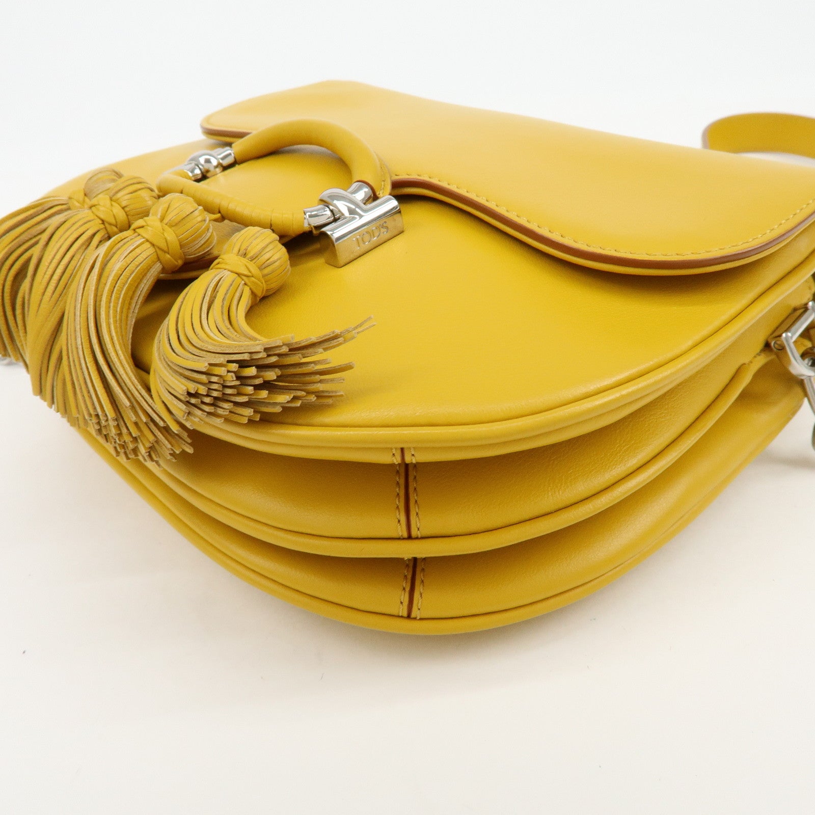 TOD'S Double T Tassel Leather Shoulder Bag Crossbody Bag Yellow