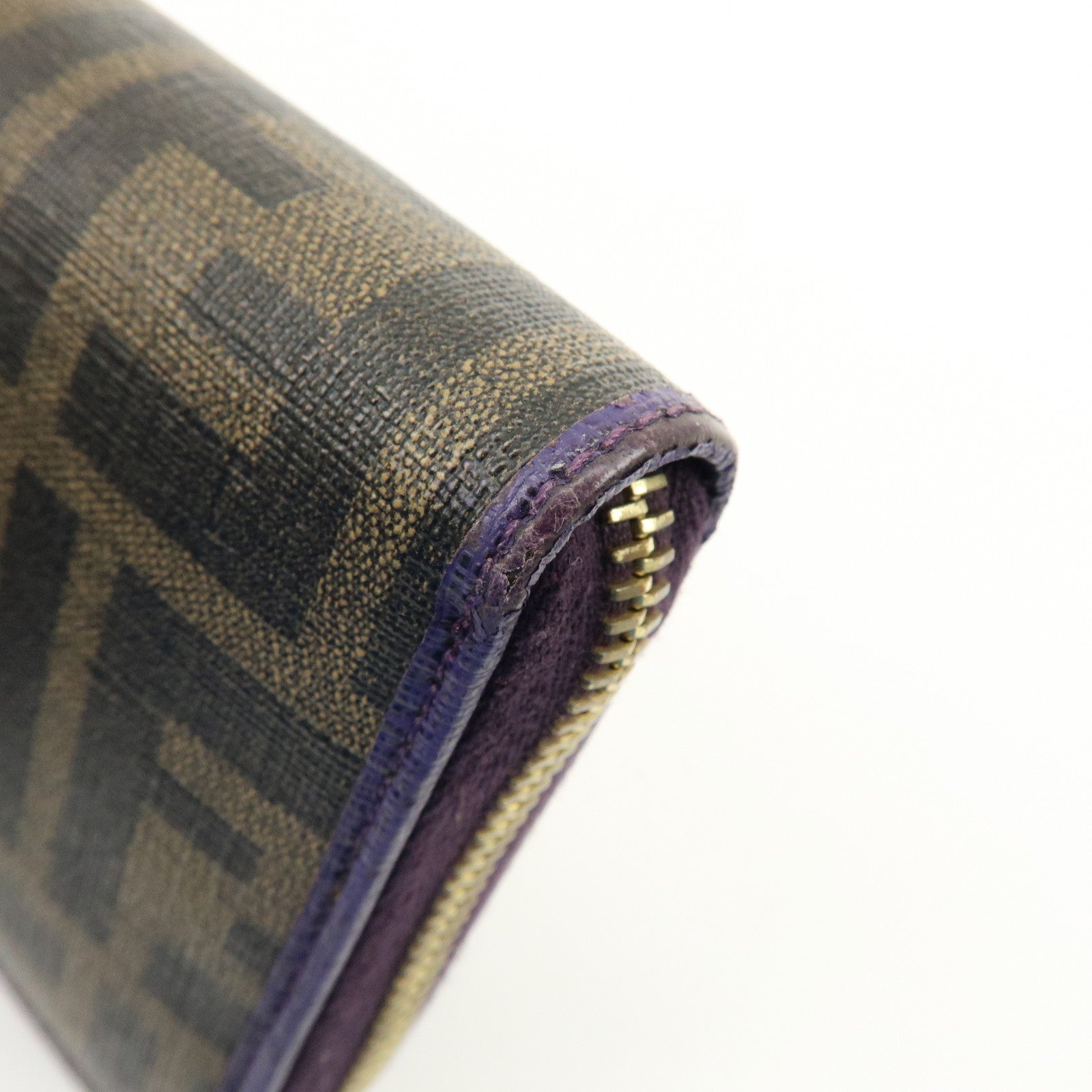 FENDI Zucca PVC Coated Canvas Leather Wallet Brown Purple 8M0899