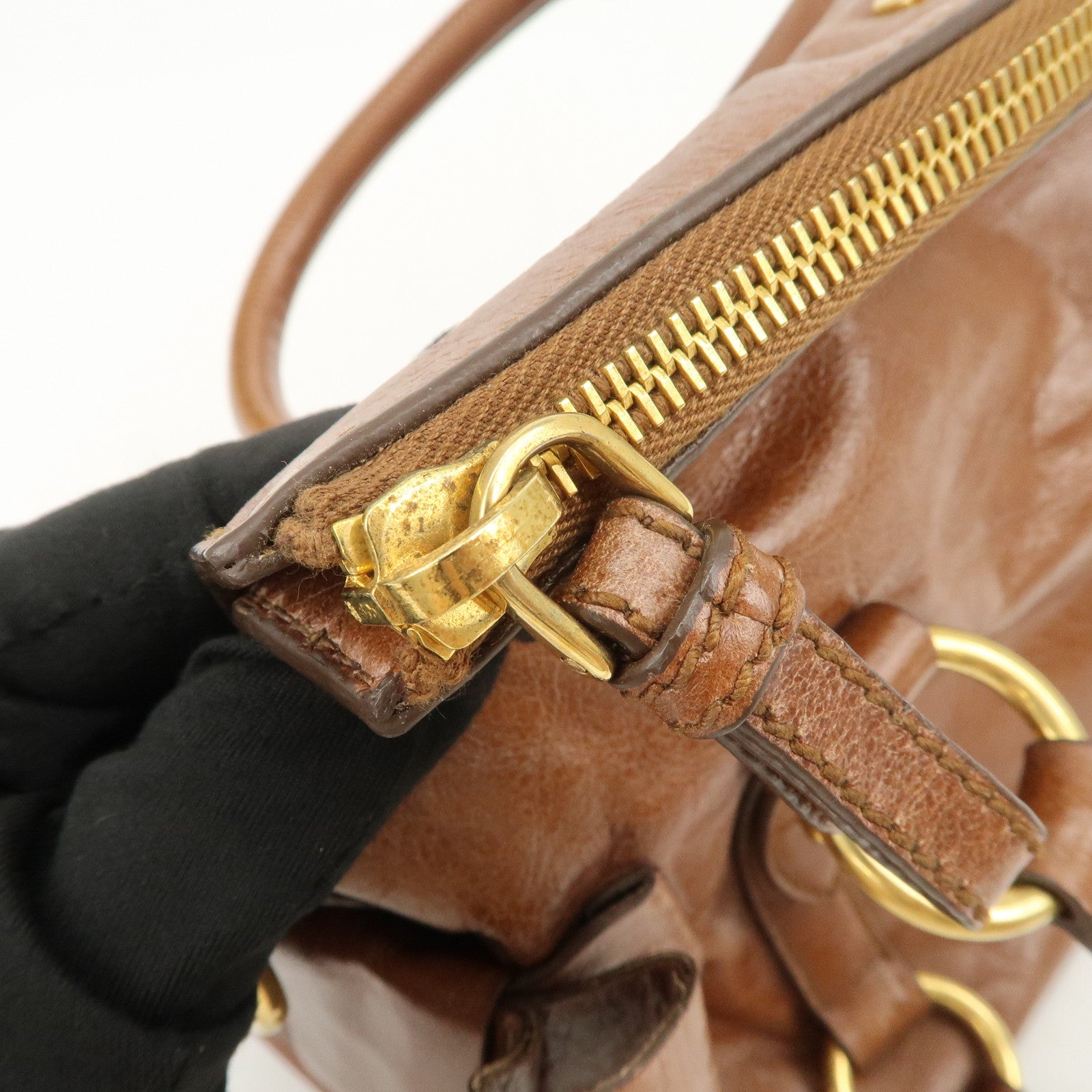 MIU MIU Logo Leather 2Way Bag Hand Bag Shoulder Bag Brown RT0438