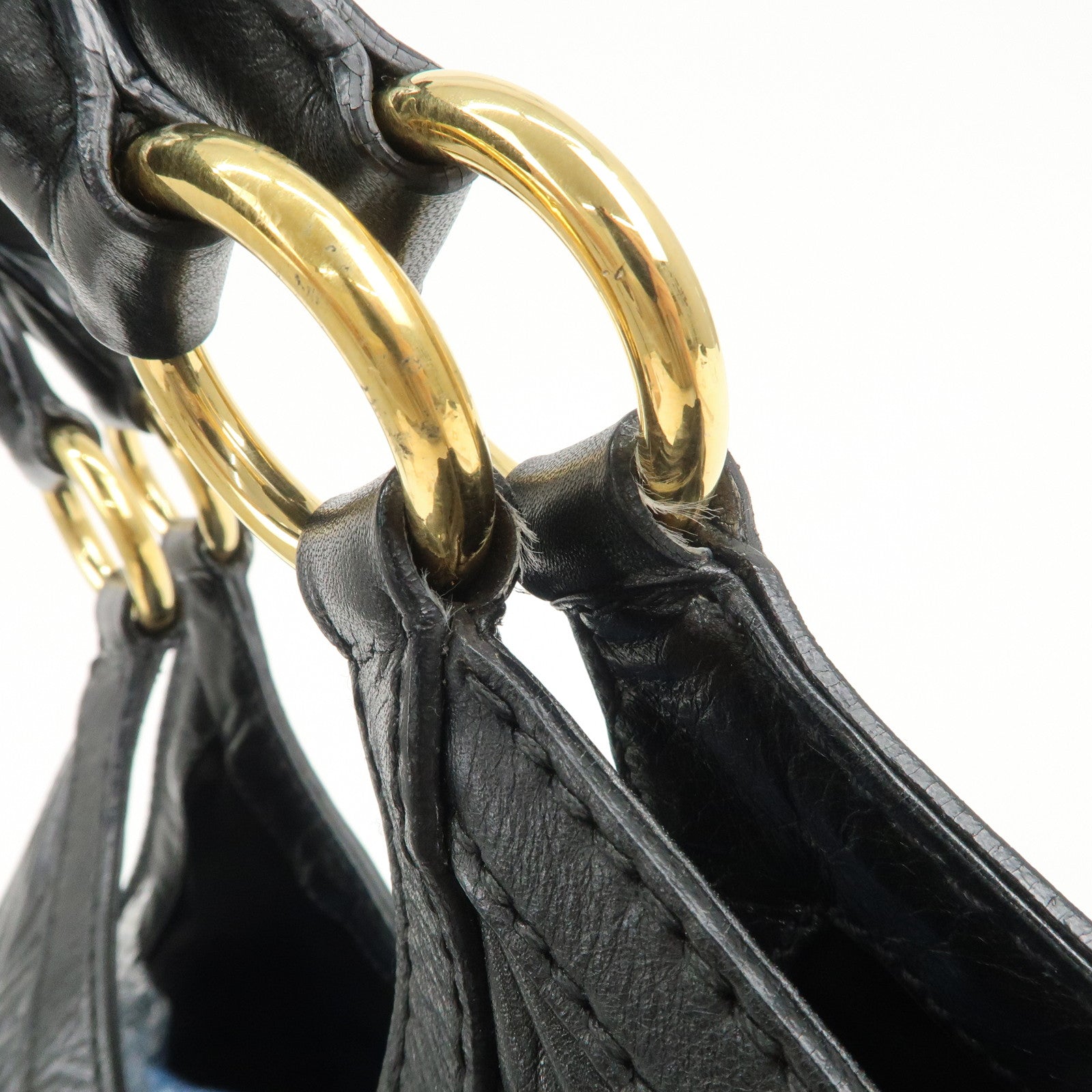 MIUMIU Logo Leather Shoulder Bag Tote Bag Black GOLD HDW Used