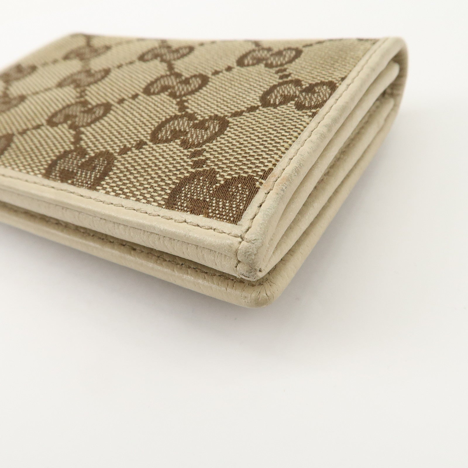 GUCCI Abbey GG Canvas Leather Card Case Ivory Beige 141417 Used