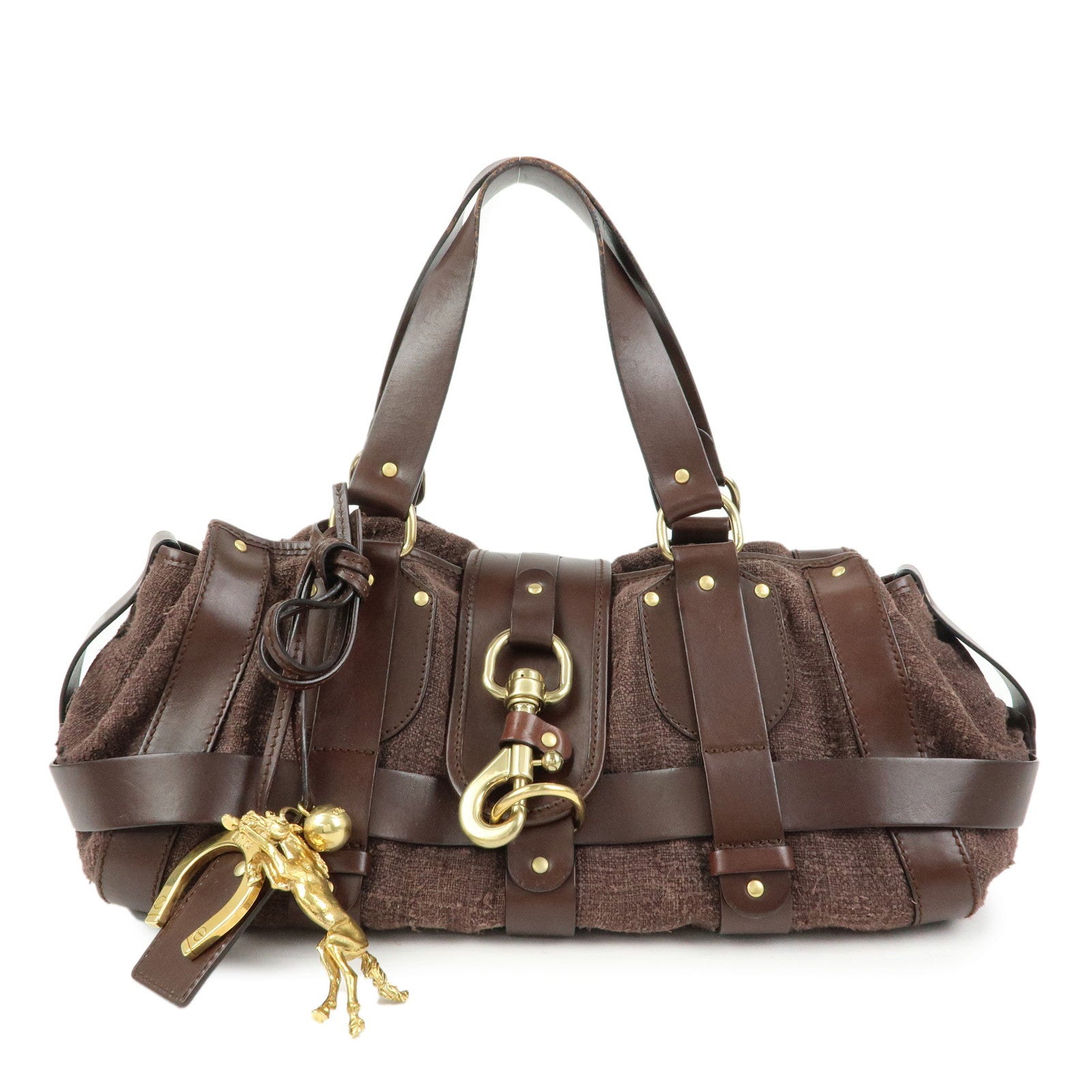 Chloe Kerala Canvas Leather Boston Bag Hand Bag Brown