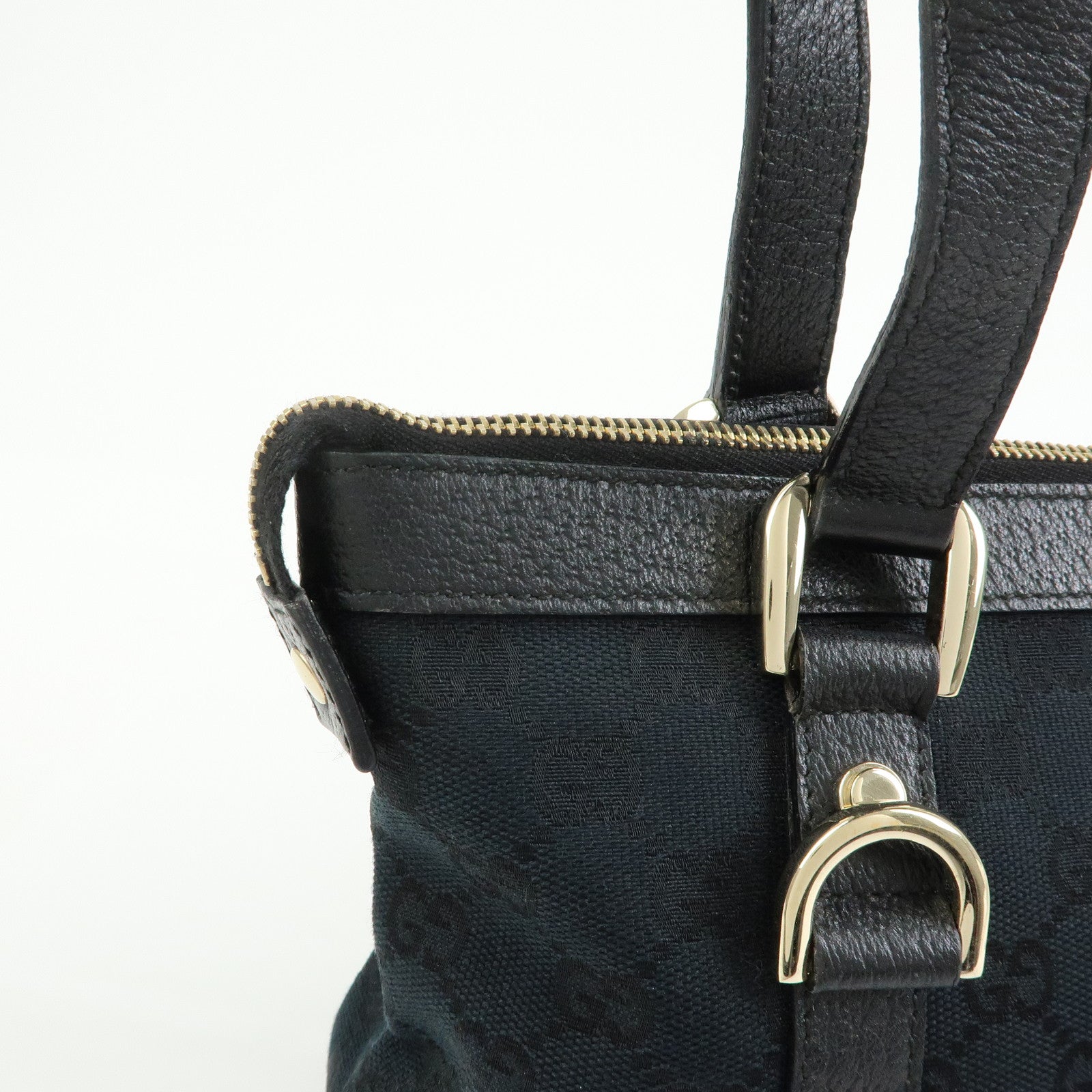 GUCCI Abbey GG Canvas Leather Tote Bag Hand Bag Black 141471