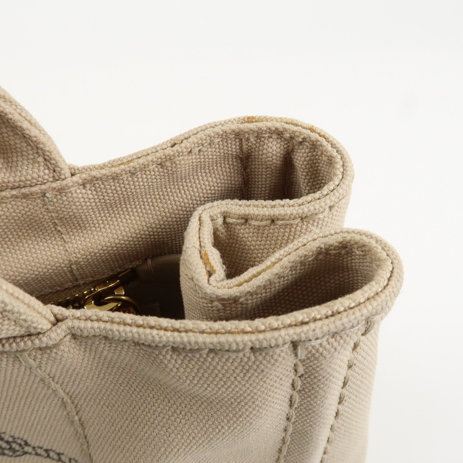 PRADA Logo Canapa Mini Canvas Tote Bag Hand Bag Beige 1BG439 Used