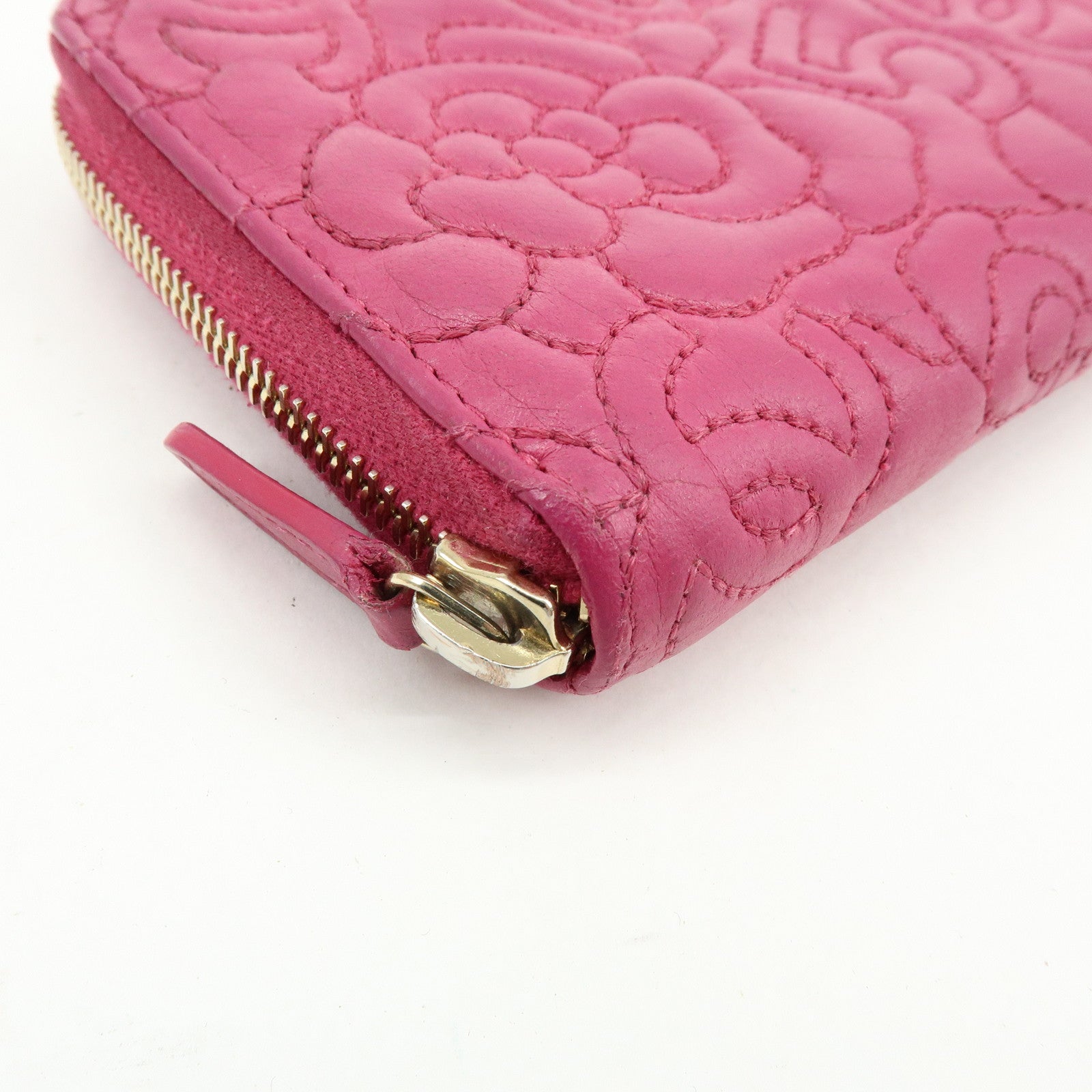 CHANEL Camellia No.5 COCO Mark Calf Leather Zippy Long Wallet Pink