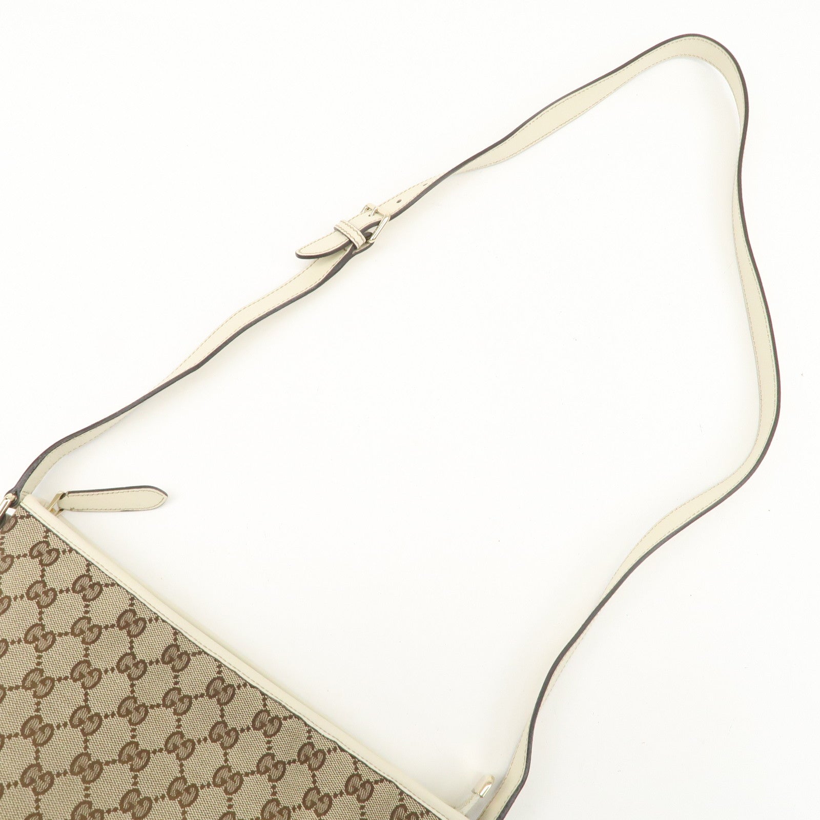 GUCCI Interlocking G GG Canvas Leather Shoulder Bag Beige 16998 Used