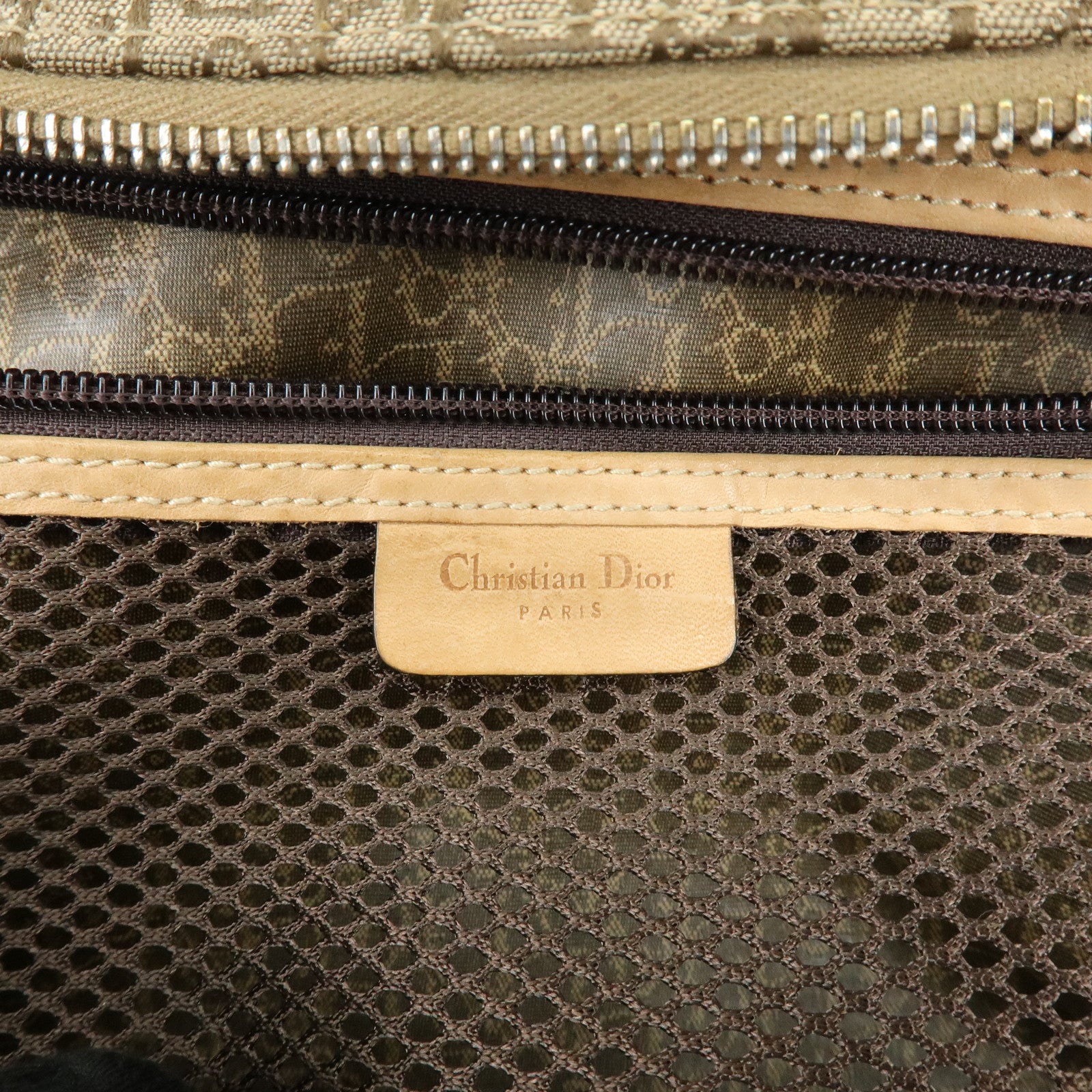 Christian Dior Trotter Canvas Leather Hand Bag Cosmetic Bag Brown