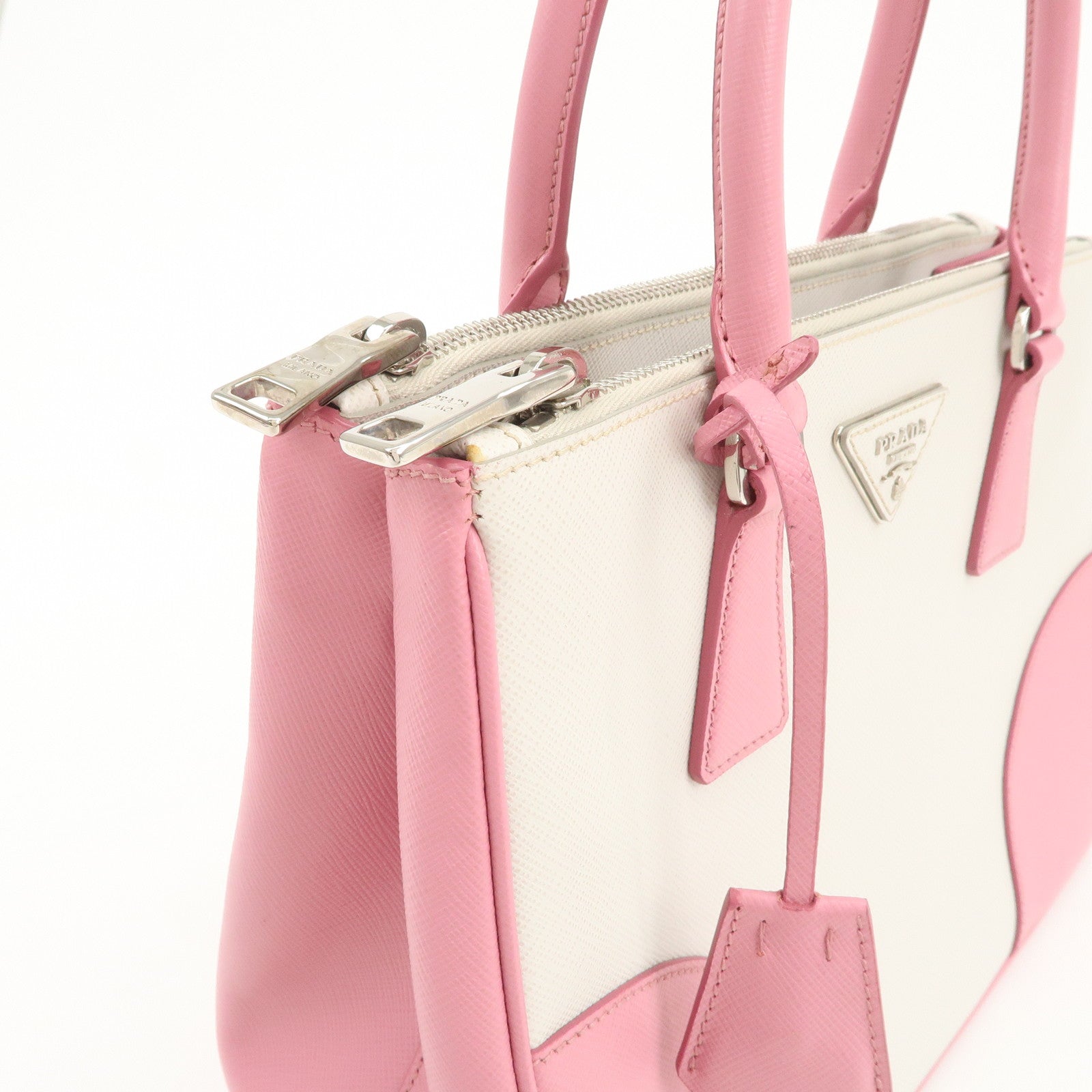PRADA CITY CALF Triangle Logo Saffiano Leather 2Way Bag Pink B2863K