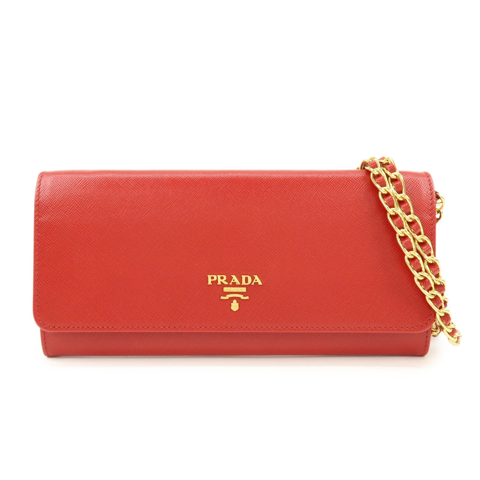 PRADA Saffiano Leather Chain Wallet Shoulder Bag Red 1M1290