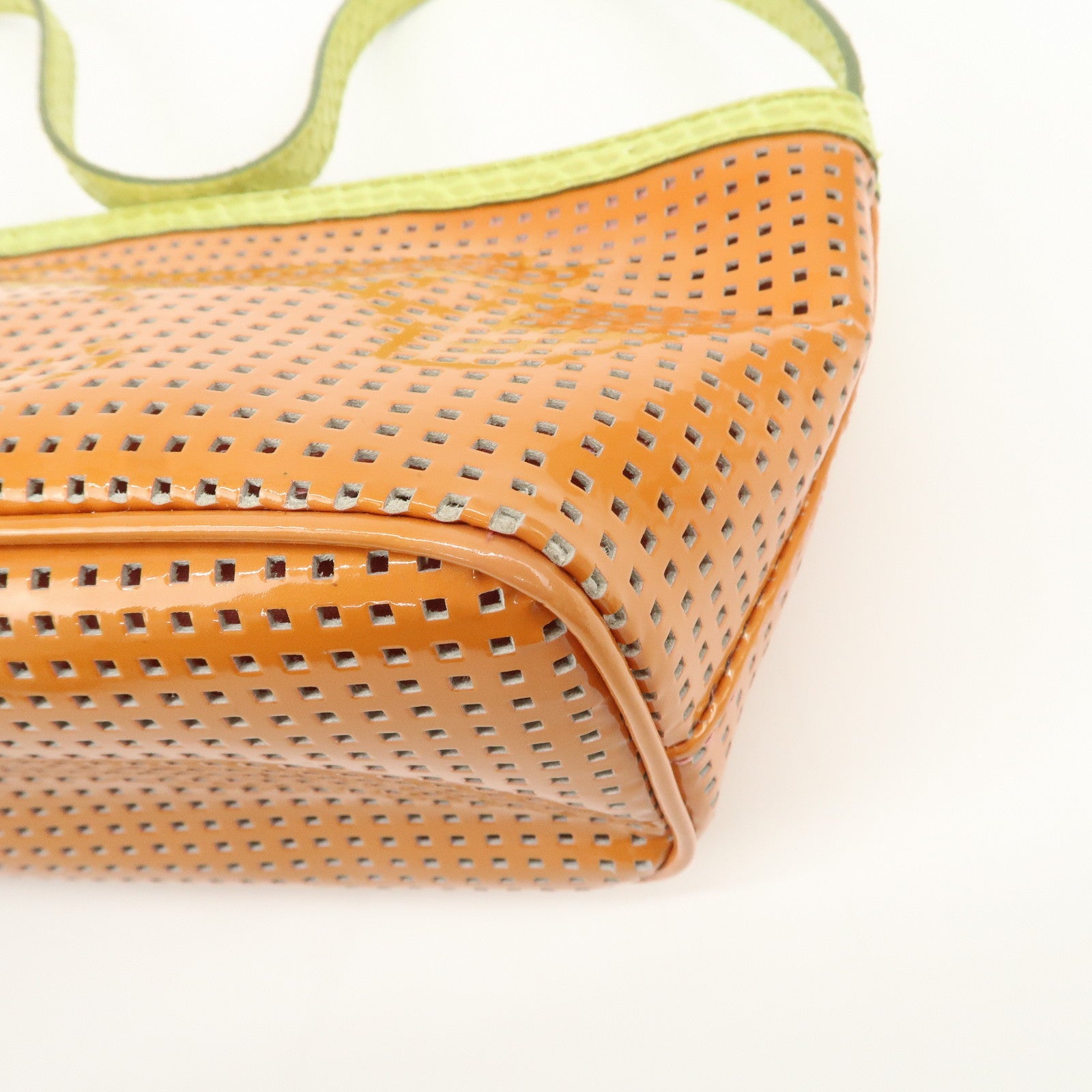 FENDI Patent Leather Mini Hand Bag Orange Lime Green 26636