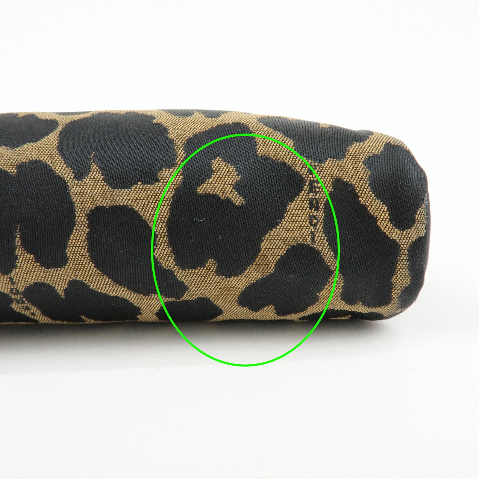 FENDI Canvas Leather Leopard Chain Hand Bag Brown Black 8M0264