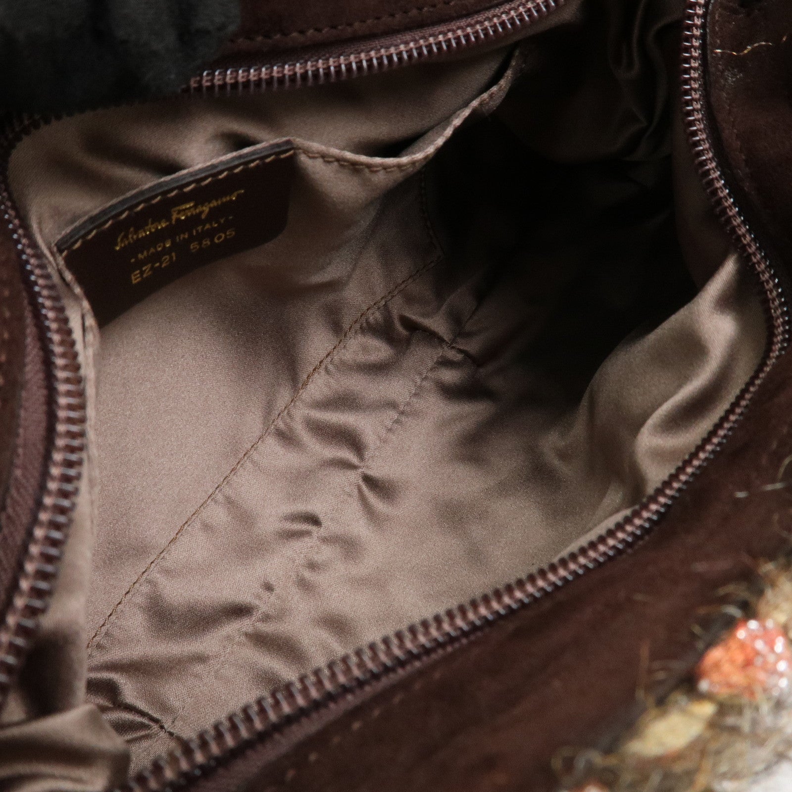 Ferragamo Gancini Wool Suede 2Way Bag Hand Bag Shoulder Bag Brown