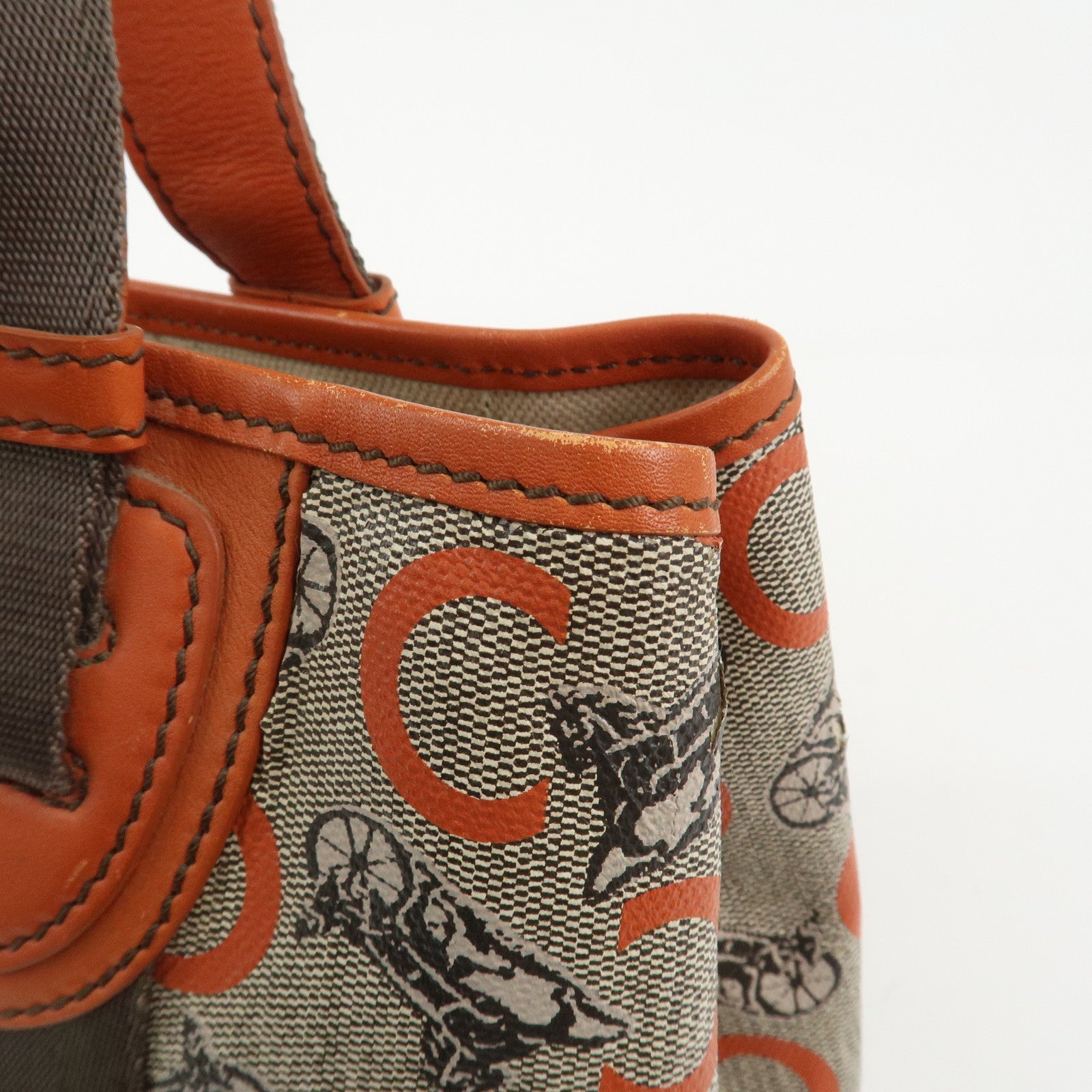 CELINE C Macadam PVC Canvas Tote Bag Hand Bag Brown Orange