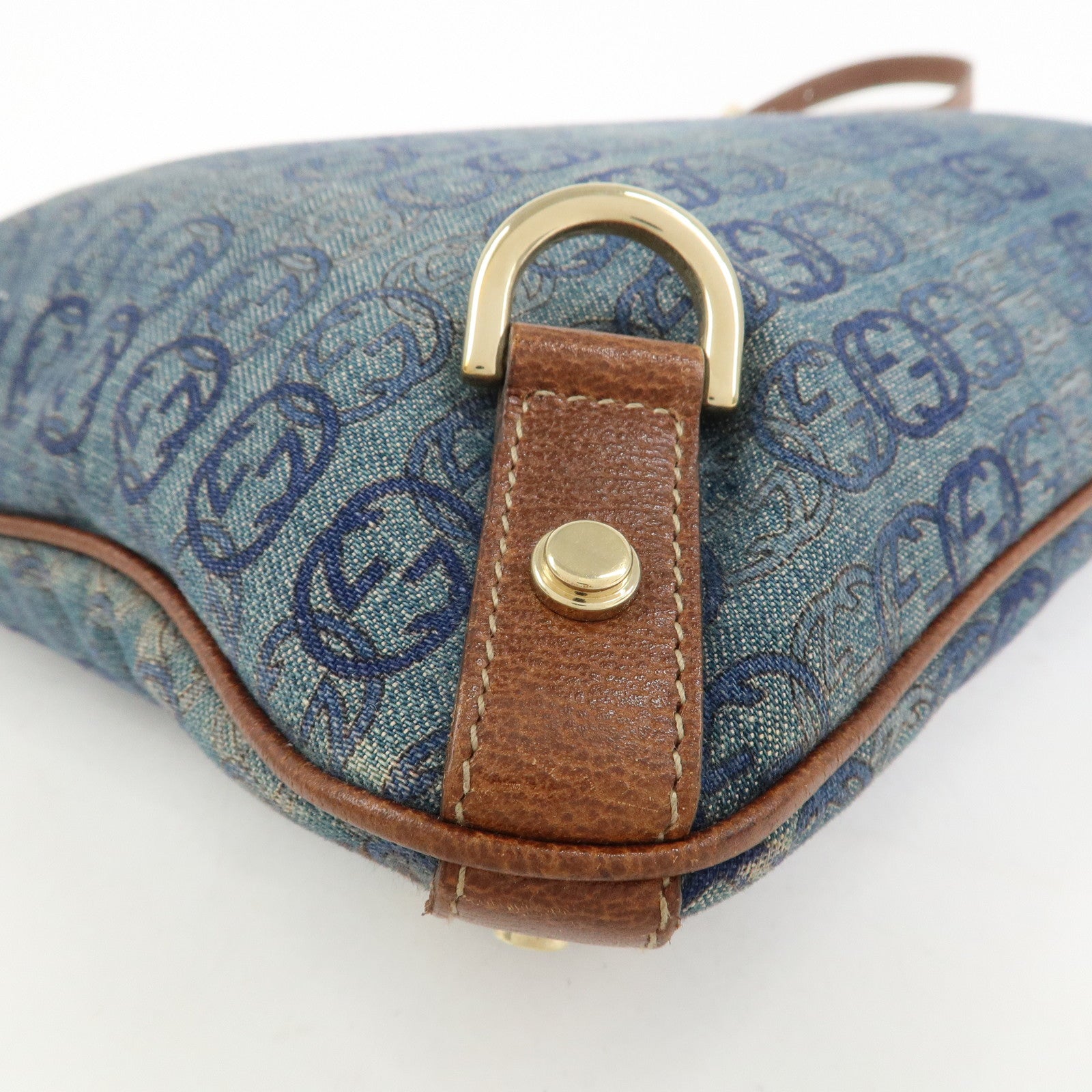 GUCCI Abbey GG Denim Shoulder Bag Crossbody Bag Brown Blue 131326