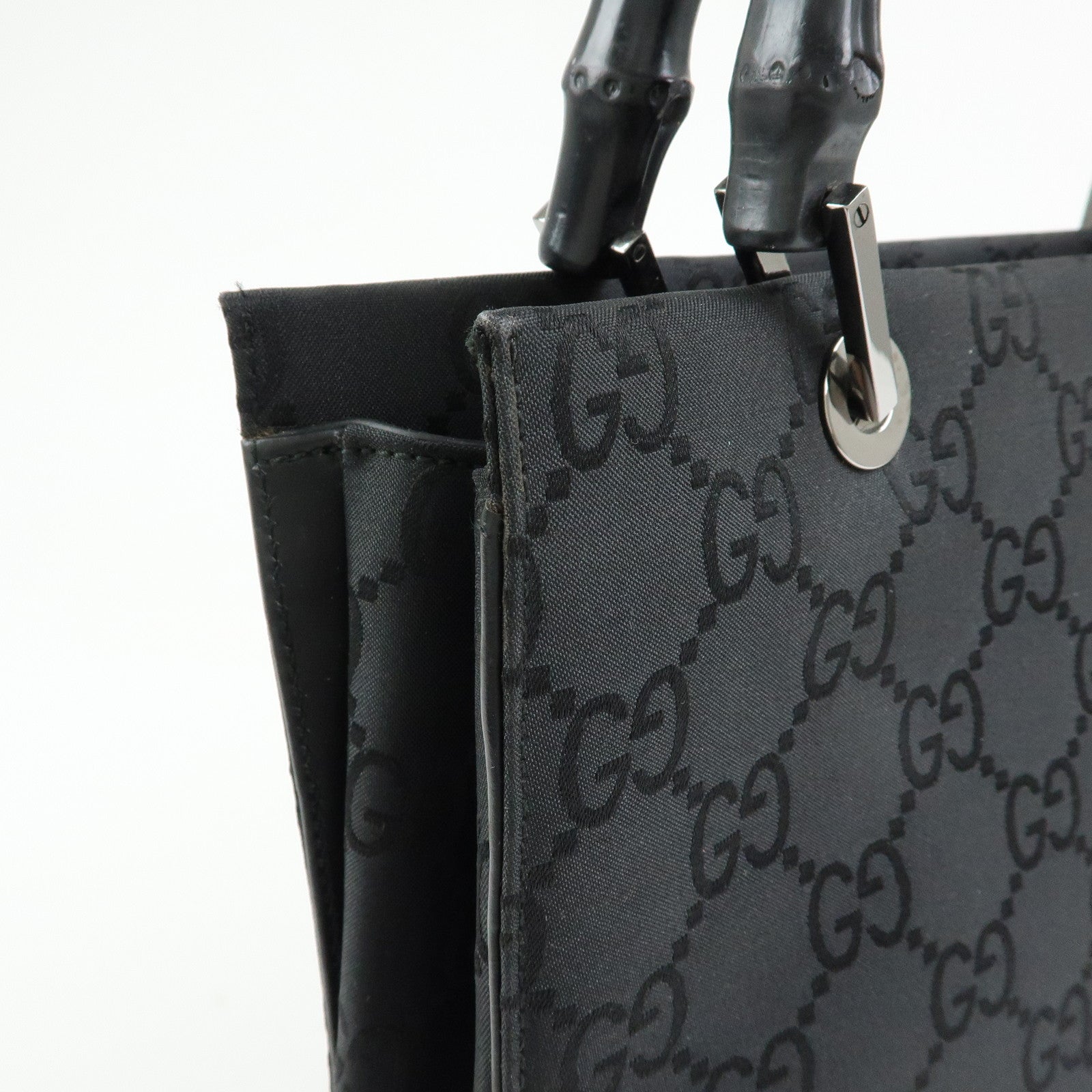 GUCCI Bamboo GG Nylon 2Way Tote Bag Black 002.1016