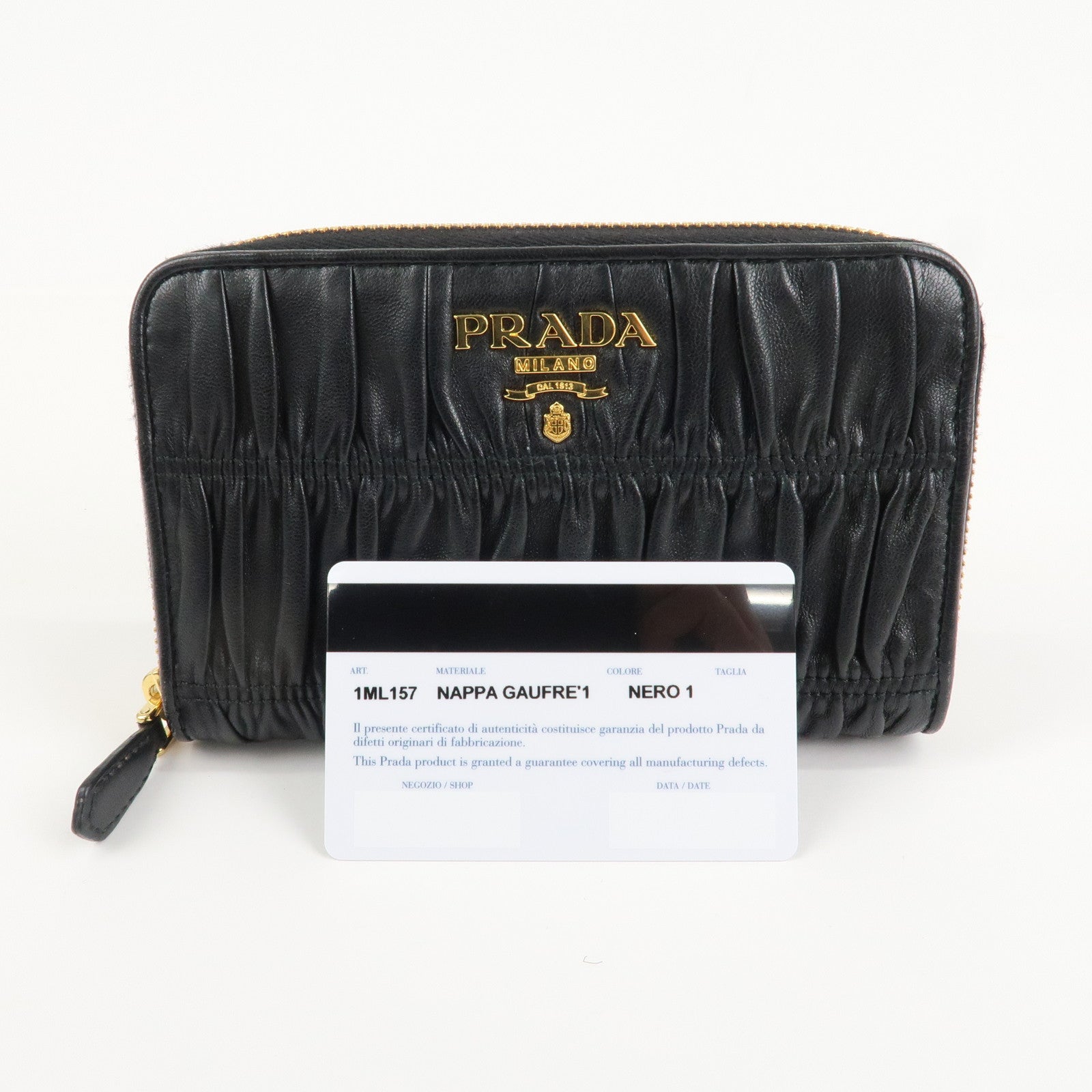 PRADA Nappa Leather Round Zippy Compact Wallet Black 1ML157 Used