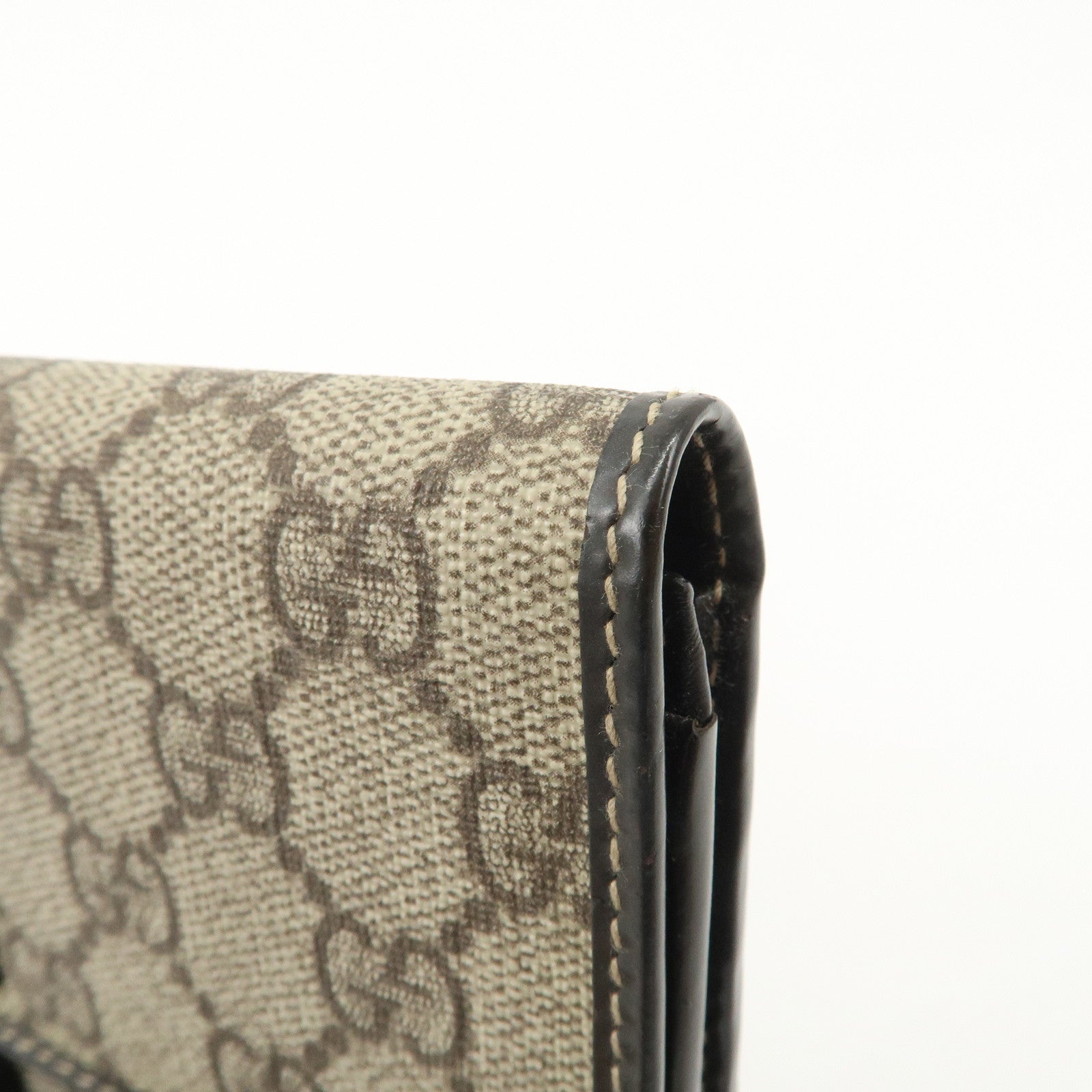 GUCCI GG Supreme Leather Flap Long Wallet Beige Brown 203573 Used