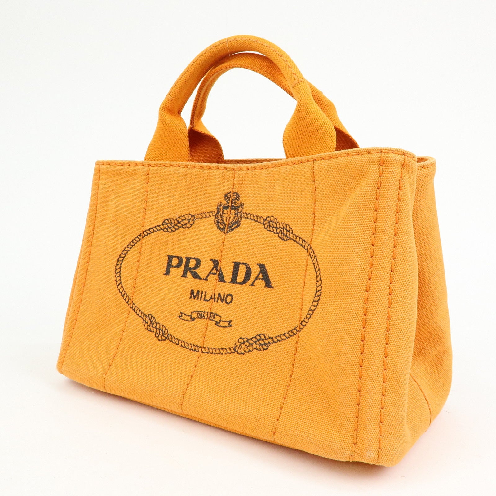 PRADA Triangle Logo Canapa Mini Canvas Tote Hand Bag Orange BN2439