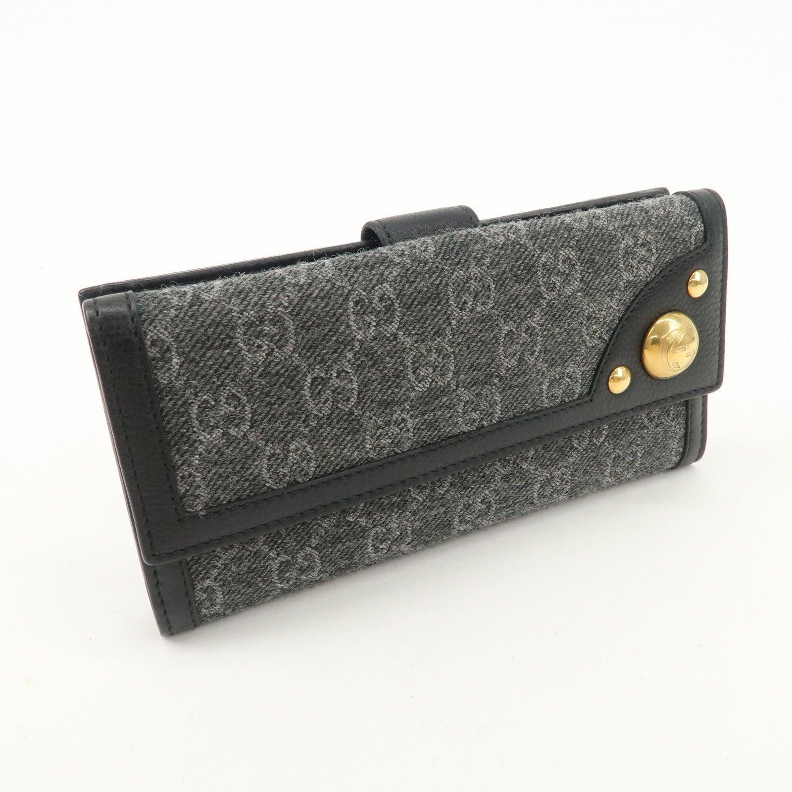 GUCCI Interlocking G Leather GG Wool Long Bi-fold Wallet 269903 Used