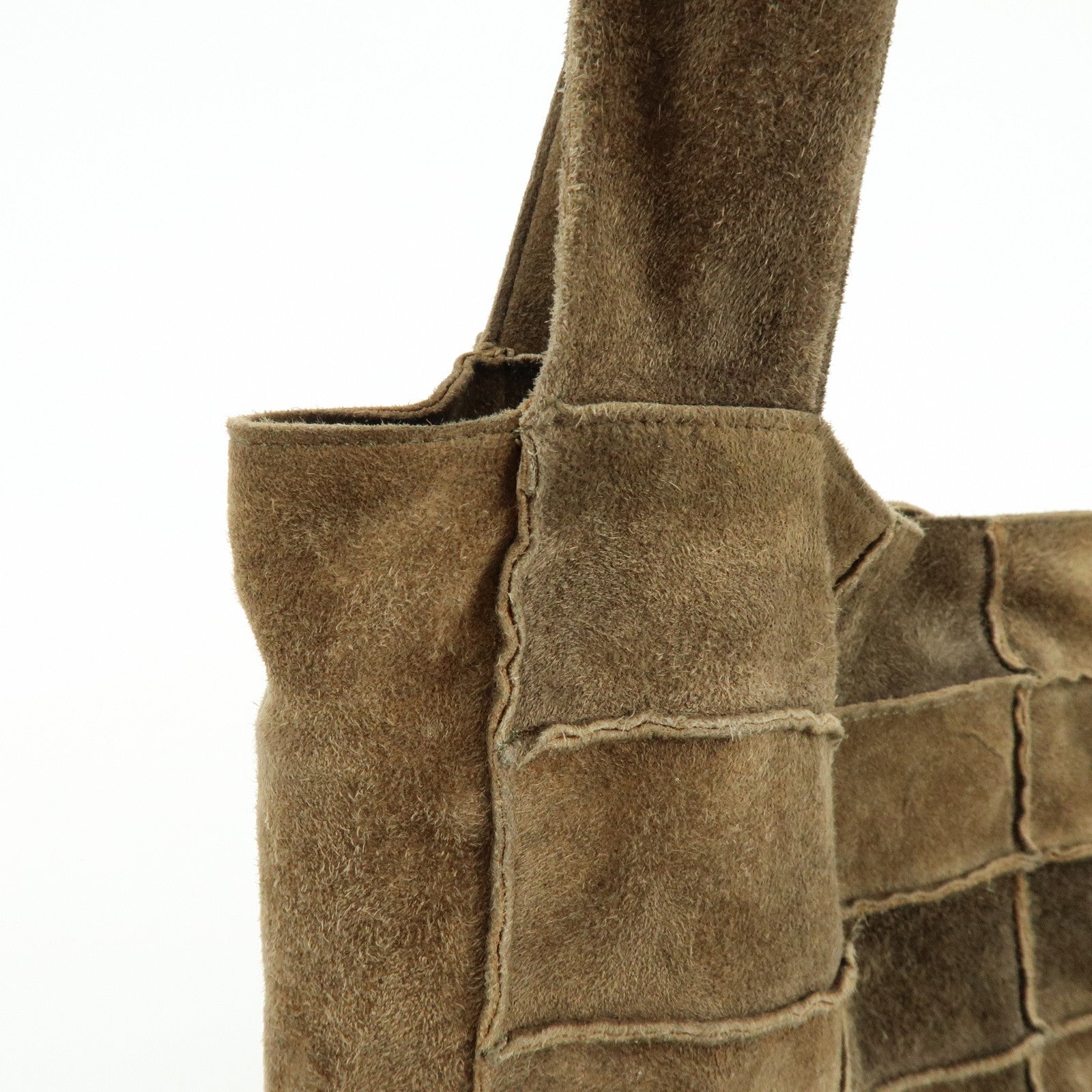 CHANEL Suede Patchwork Tote Bag Shoulder Bag Brown