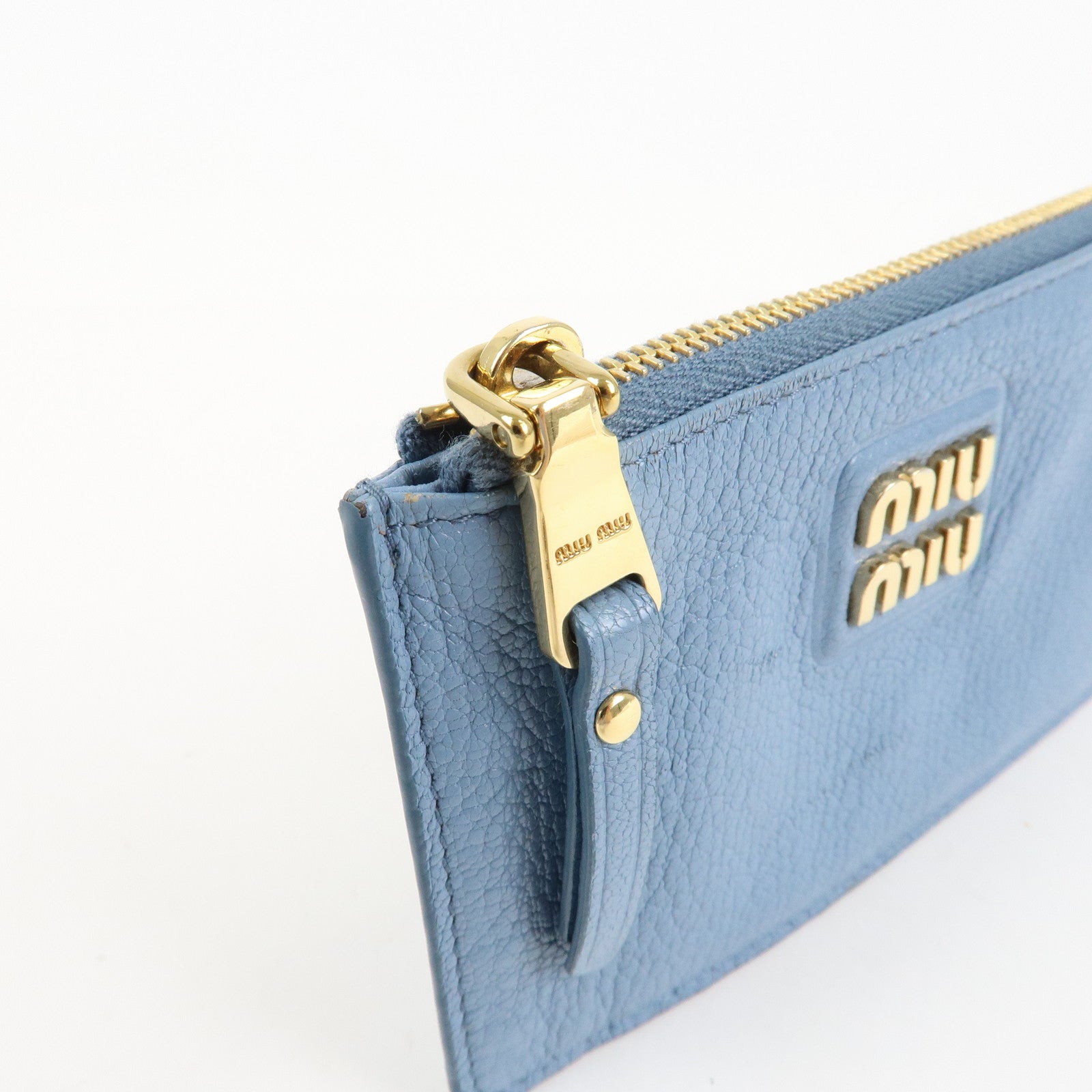 MIU MIU Leather Fragment Case Card Case Light Blue 5MB060 Used