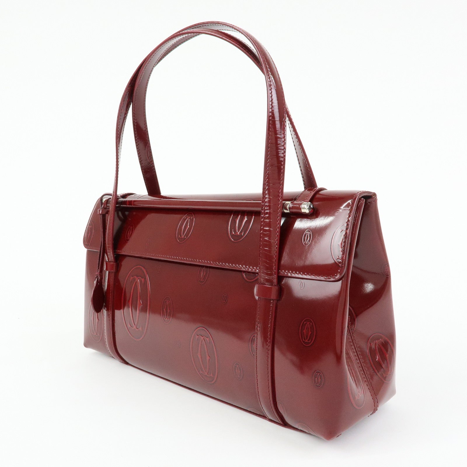 Cartier Happy Birthday Patent Leather Hand Bag Tote Bag Bordeaux