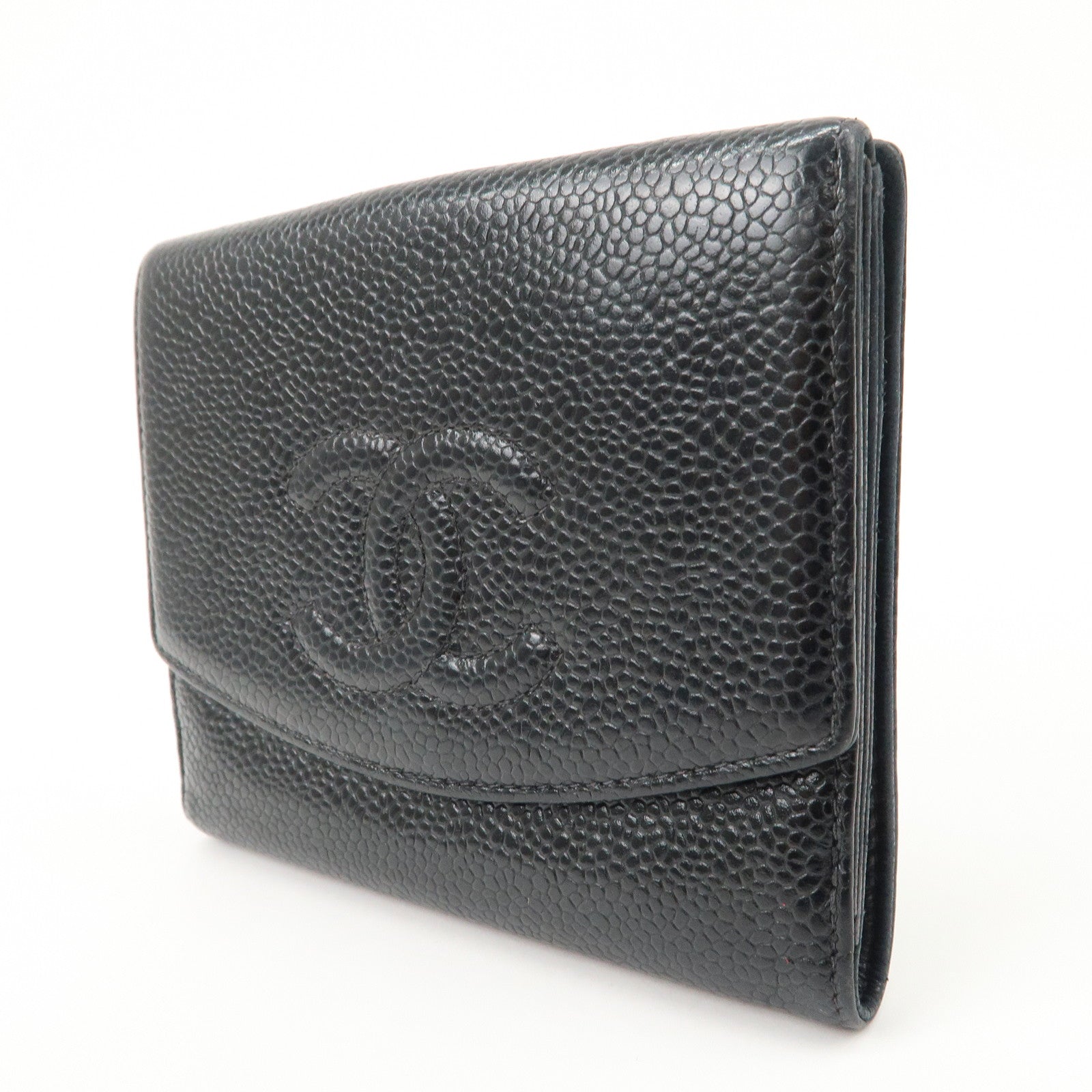 CHANEL COCO Mark Caviarskin Double Hook Wallet Black A13496