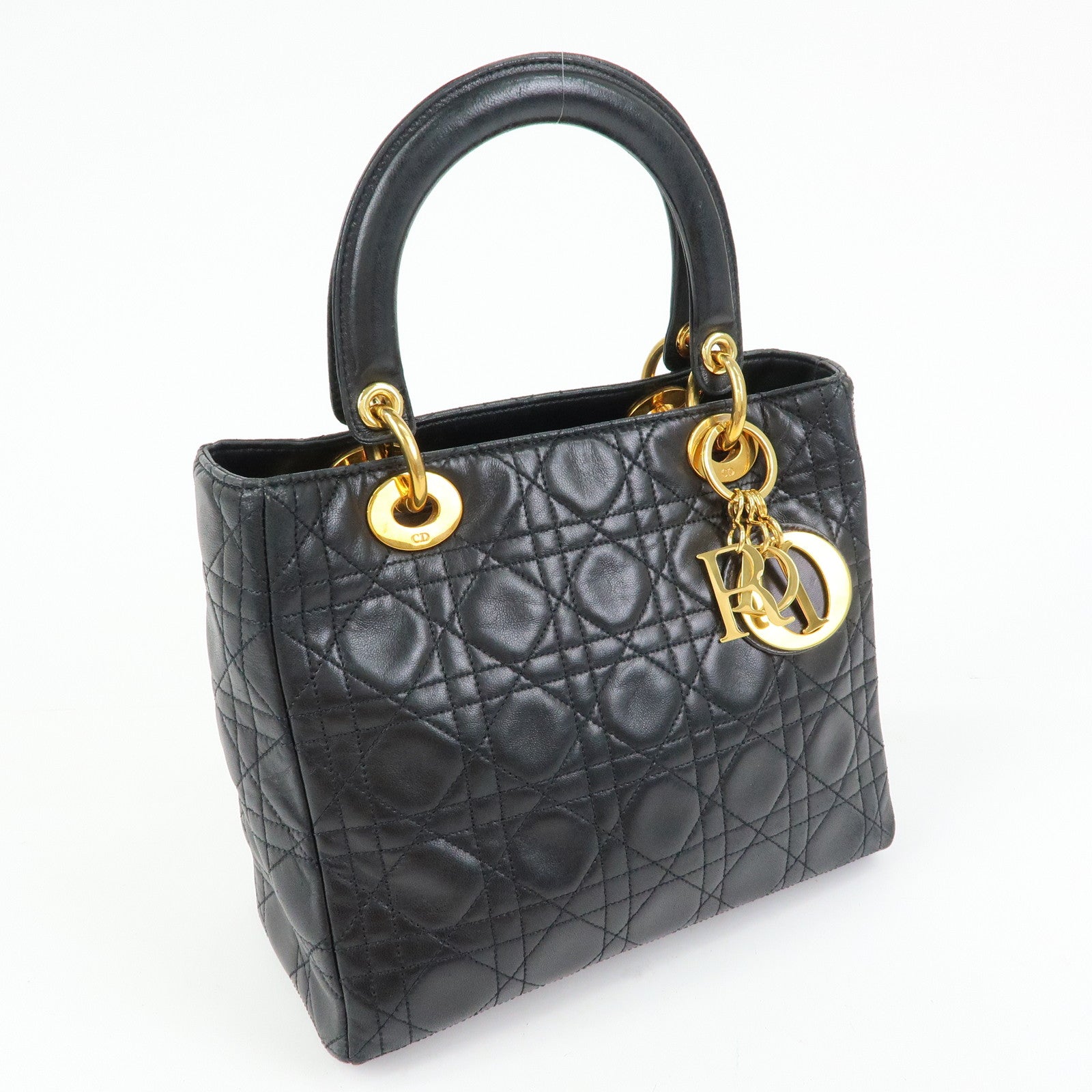 Christian Dior Lady Dior Leather 2Way Bag Hand Bag Black