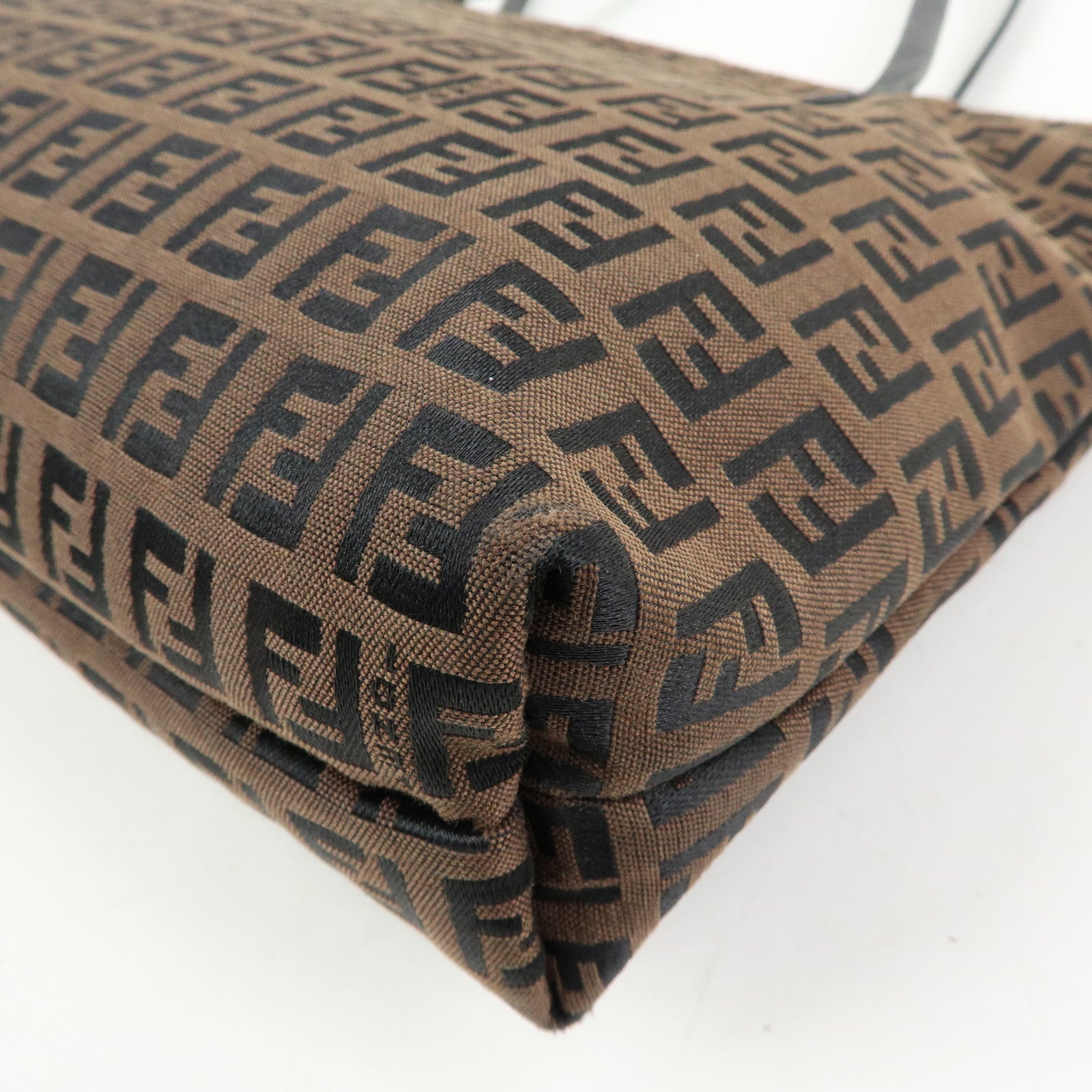 FENDI Zucchino Canvas Leather Tote Bag Hand Bag Brown Black 8BH024