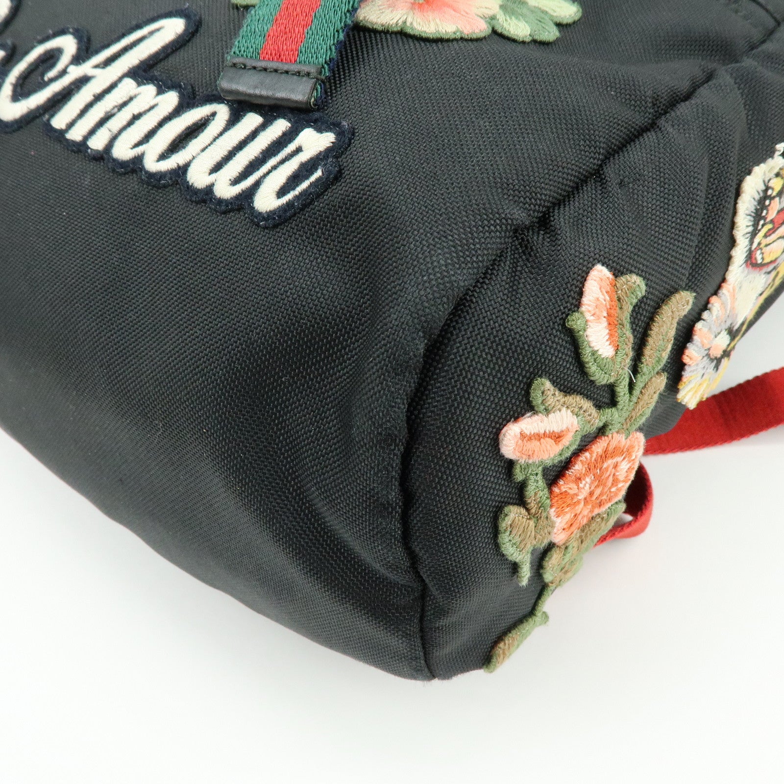 GUCCI Sherry Cat Head Embroidery Tiger Canvas Backpack Black 450982