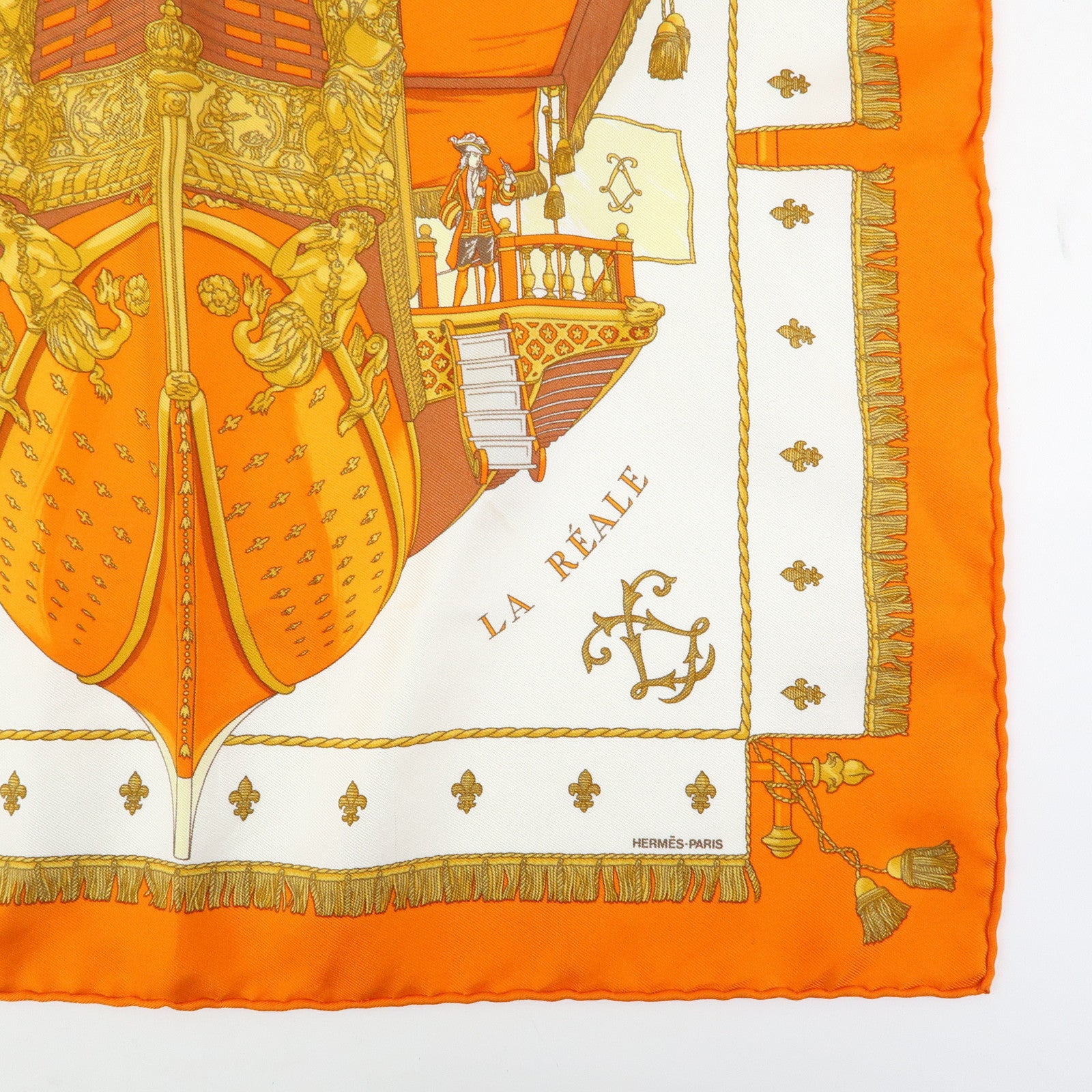 HERMES Carre 45 Silk 100% Scarf VUE DU CAROSSE LA GALERE LA REALE