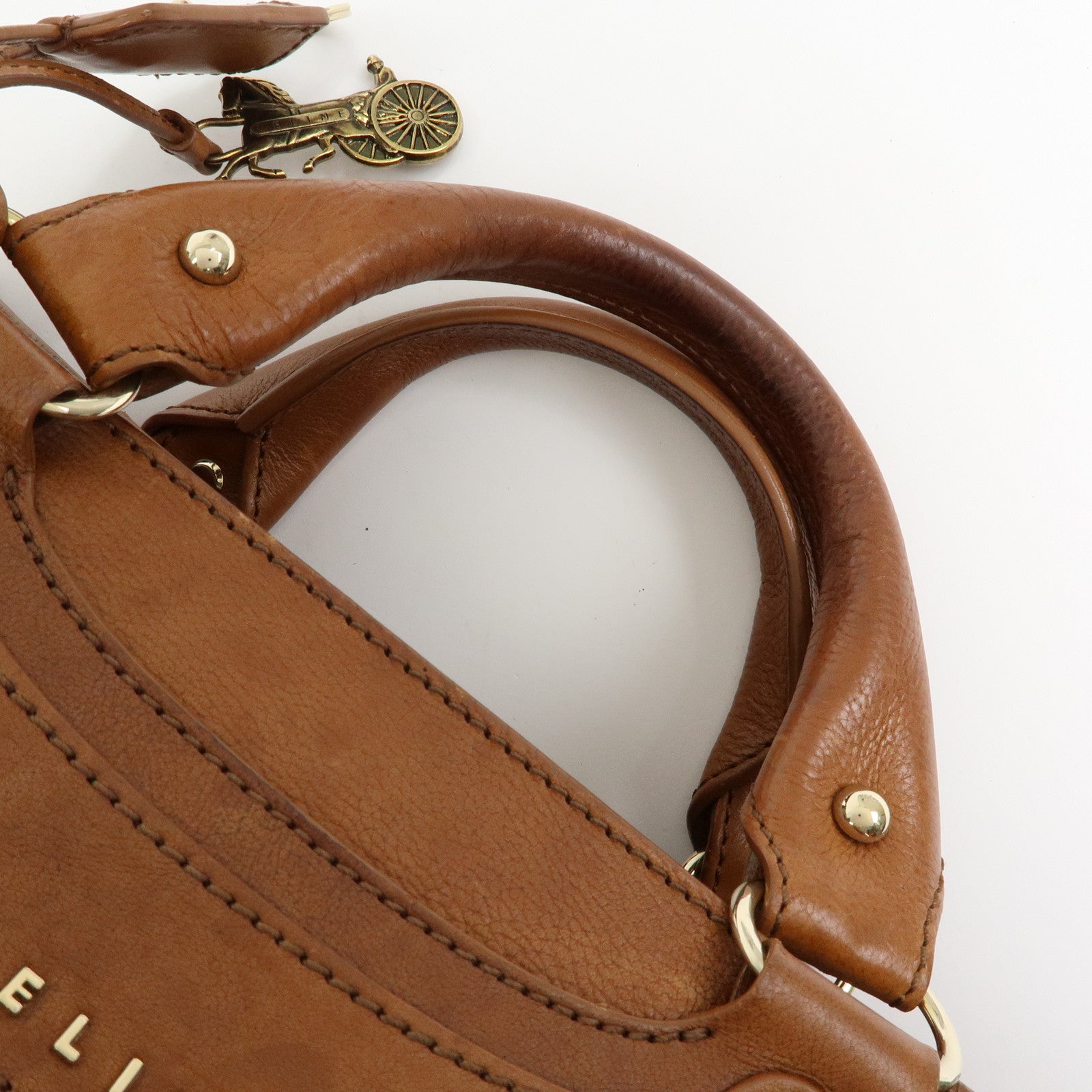 CELINE Logo Leather Boogie Bag Hand Bag Tote Bag Brown