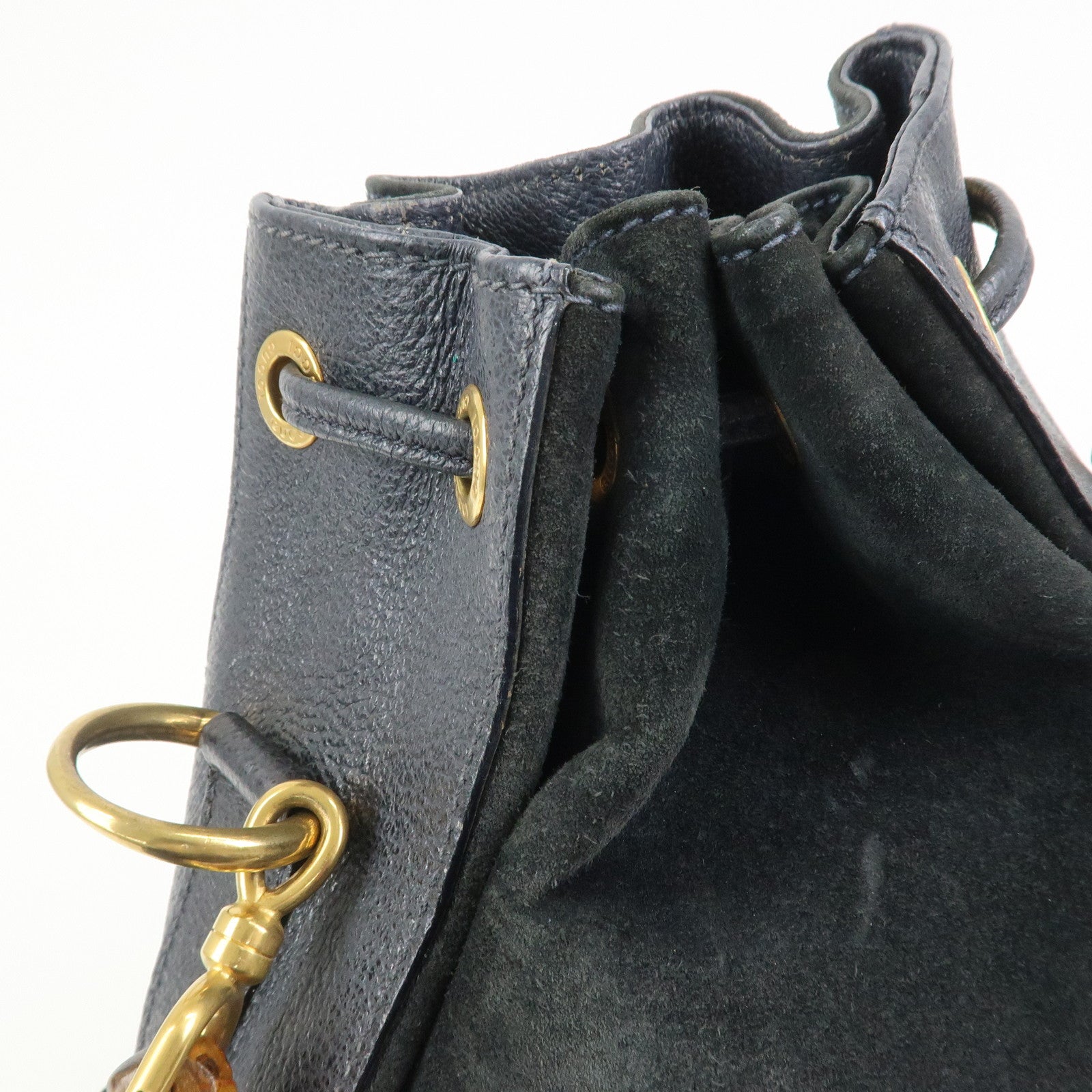 GUCCI Bamboo 2Way Bag Hand Bag Shoulder Bag Dark Navy 001繝サ2865