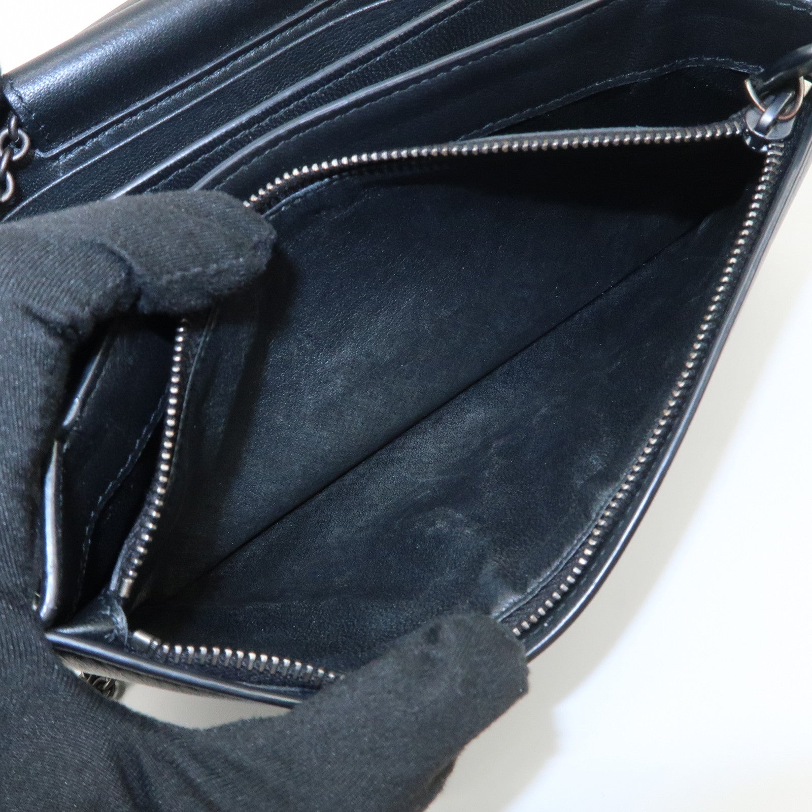 BOTTEGA VENETA Intrecciato Leather Chain Wallet Black