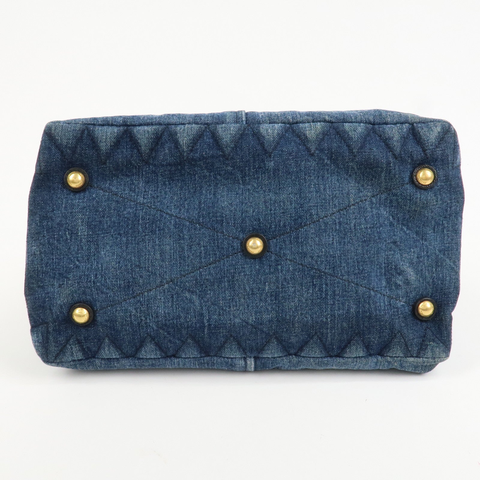 MIU MIU Biker Denim Leather Tote Bag Hand Bag Navy RR1932