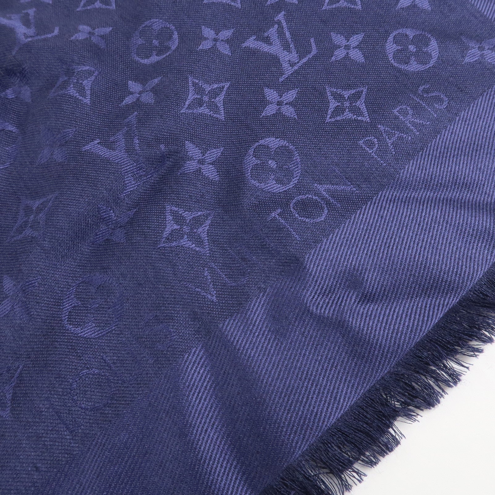 Louis Vuitton Monogram Silk Wool Scarf Shawl Bleu Nuit M72412
