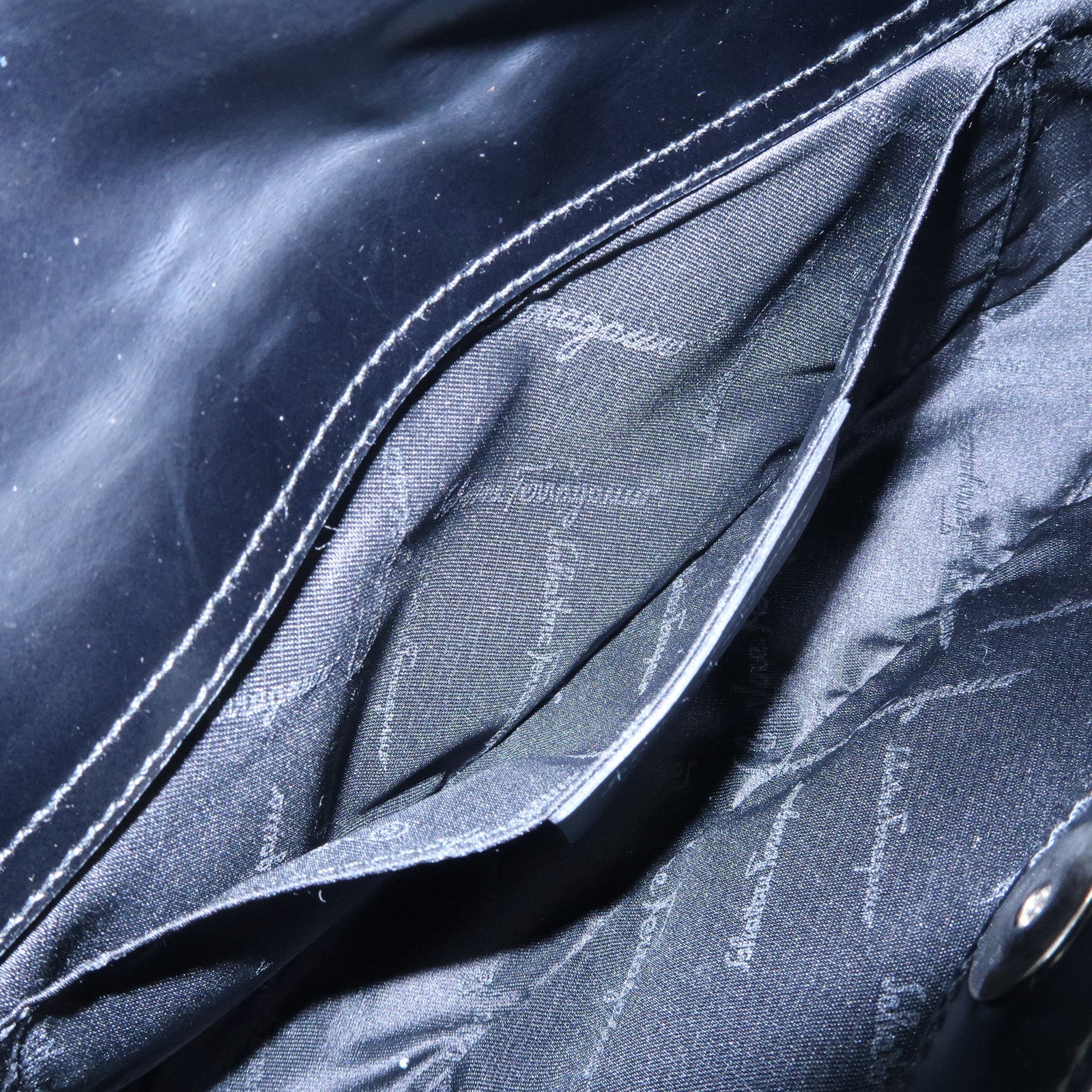 Ferragamo Logo Leather Suede Shoulder Bag Hand Bag Black